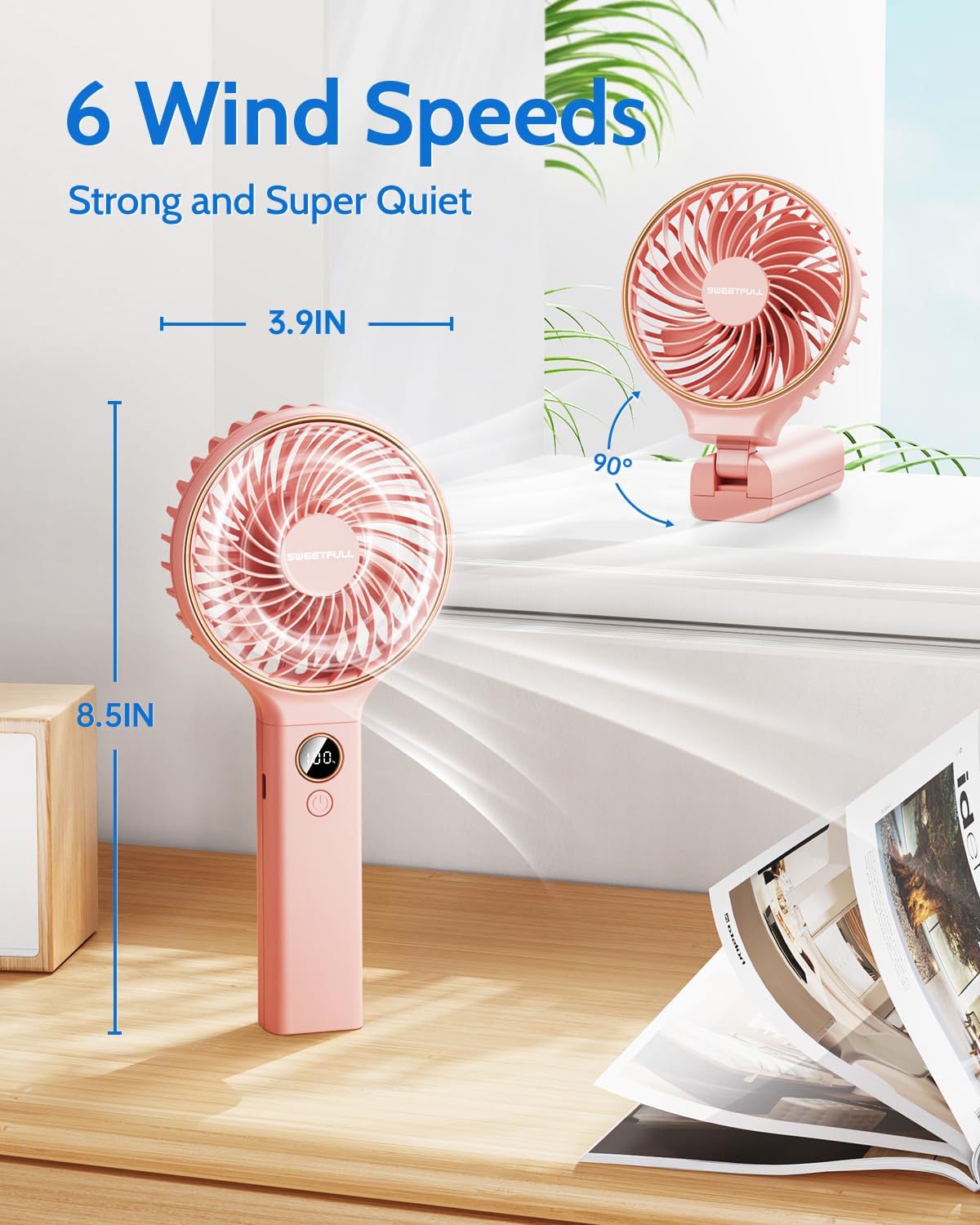 Foto 6 pulgar | Ventilador Portátil Sweetfull De 5000 Mah Recargable Con Viento De 6 Velocidades - Venta Internacional.