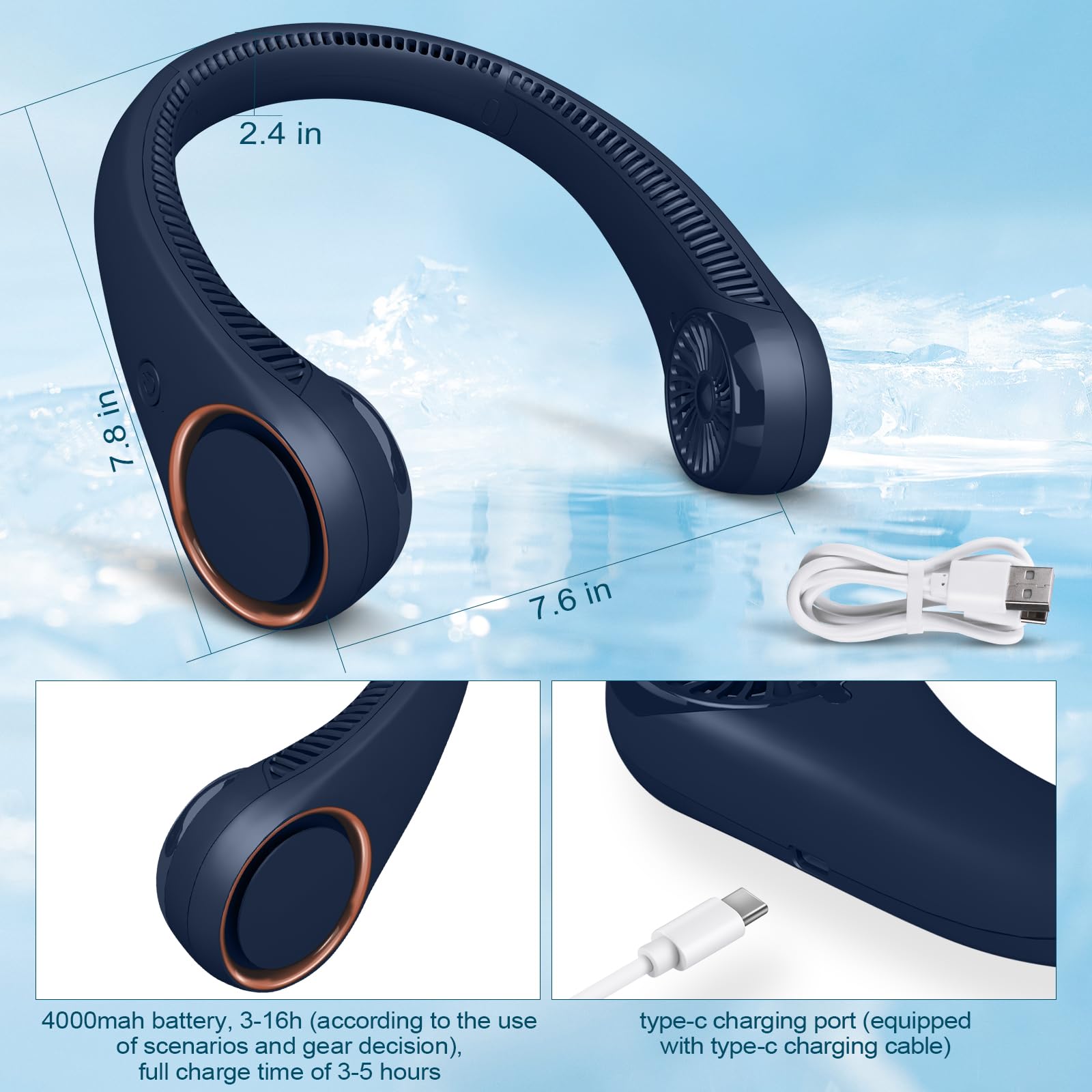 Foto 5 pulgar | Ventilador De Cuello Civpower Portátil Para Refrigeración Personal, Recargable, 4000 Mah - Venta Internacional.