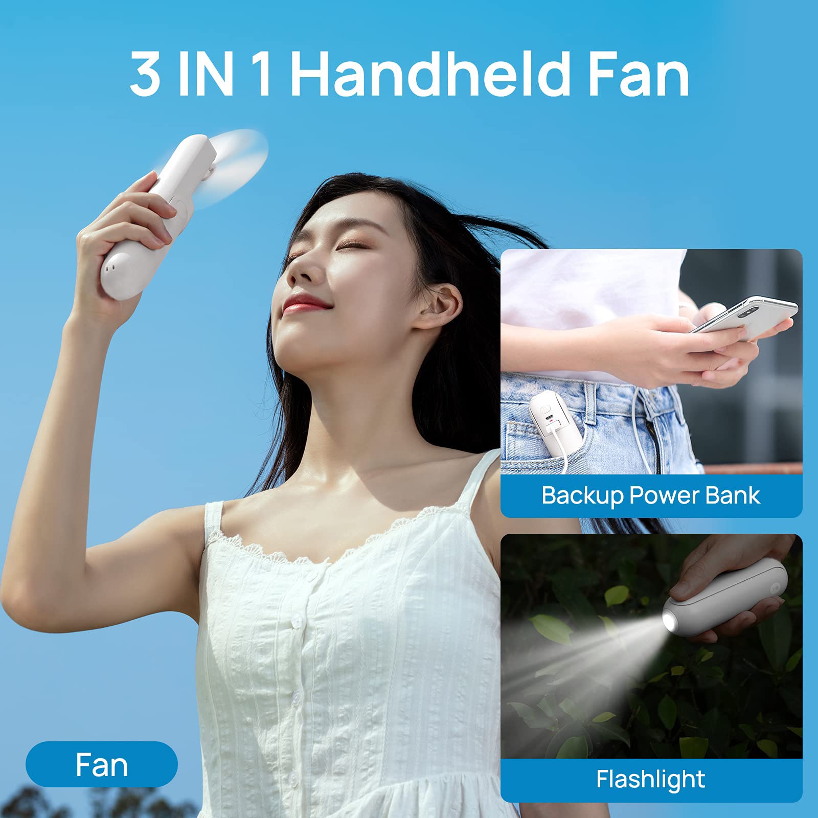 Foto 8 pulgar | Ventilador de Mano Jisulife Portátil Recargable Con Banco De Energía - Venta Internacional