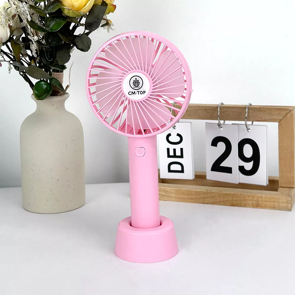 Foto 2 pulgar | Mini Ventilador De Mano Portátil Recargable 3 Velocidades Con Base Y Mano Color Rosa