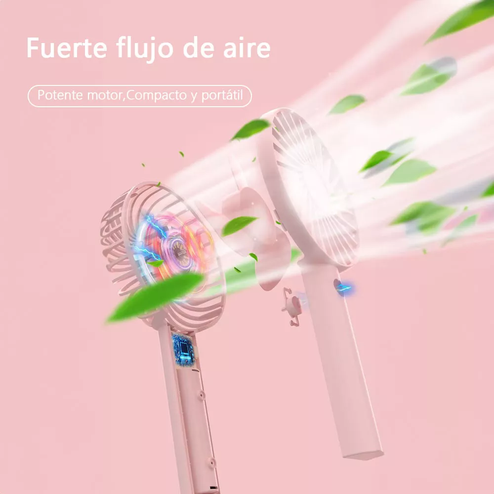 Foto 4 pulgar | Mini Ventilador De Mano Portátil Recargable 3 Velocidades Con Base Y Mano Color Rosa
