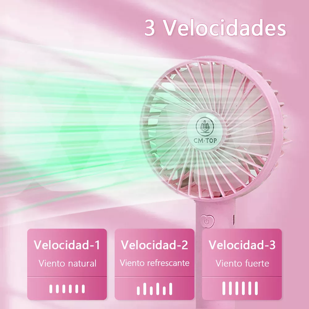 Foto 5 pulgar | Mini Ventilador De Mano Portátil Recargable 3 Velocidades Con Base Y Mano Color Rosa