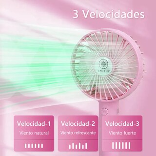 Foto 4 | Mini Ventilador De Mano Portátil Recargable 3 Velocidades Con Base Y Mano Color Rosa