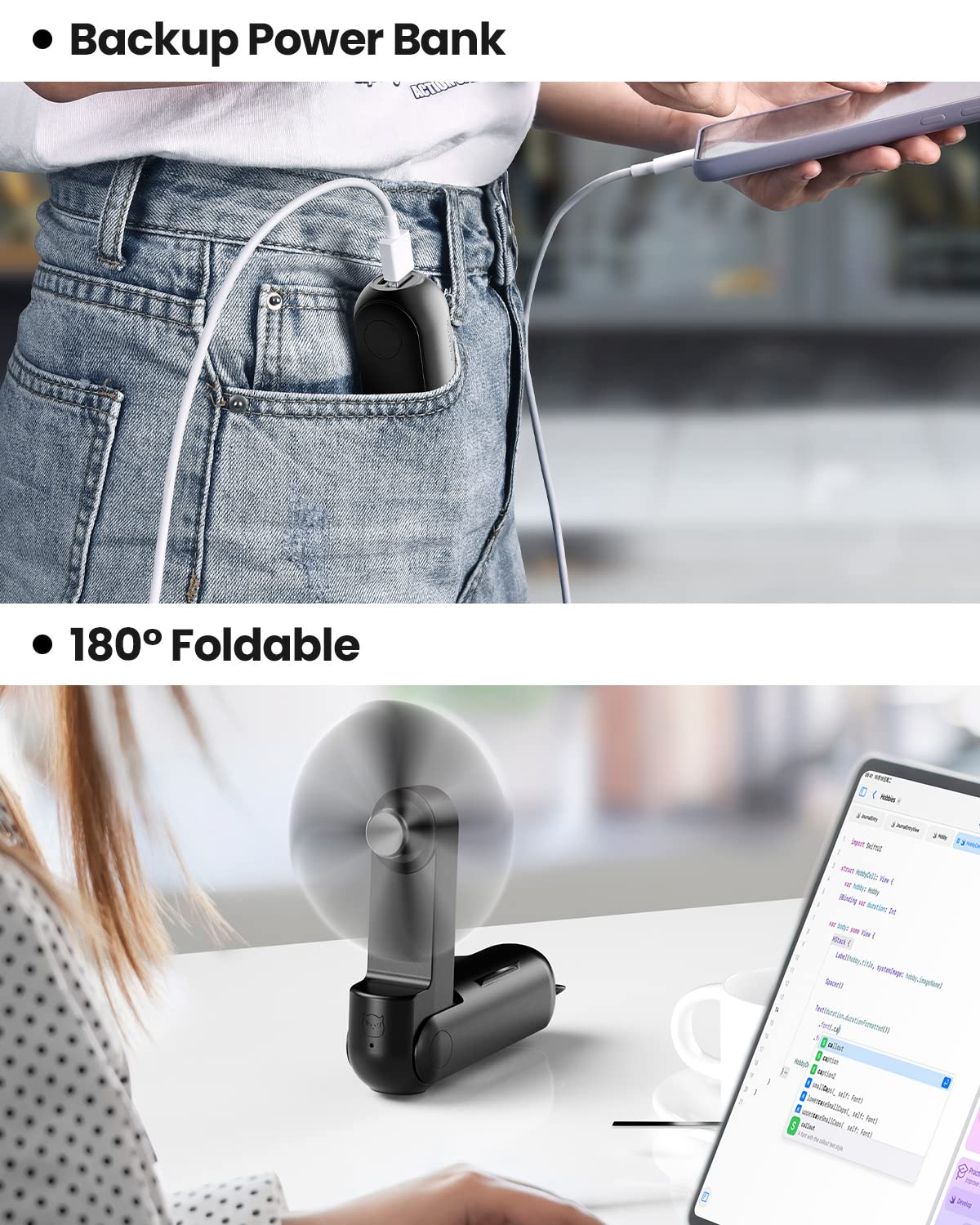Foto 5 pulgar | Ventilador Portátil Gaiatop, Recargable Por Usb, 2000 Mah, Negro - Venta Internacional.