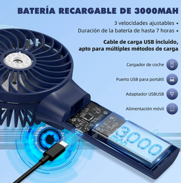 Foto 3 pulgar | Ventilador Xtellar Niebla Mini Plegable Mano Eléctrico Con 3 Niveles