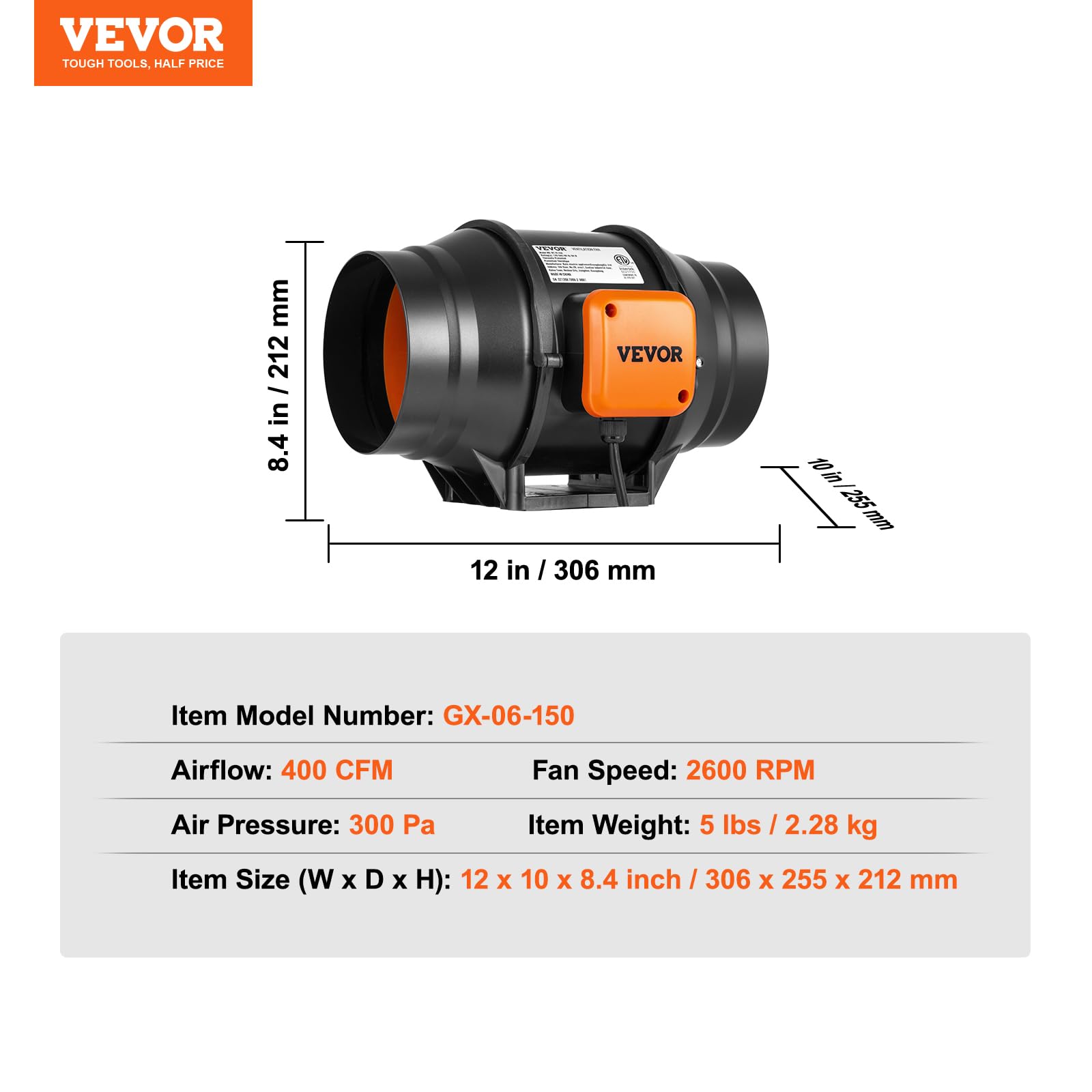 Foto 7 | Ventilador De Conducto En Línea Vevor De 6 Pulgadas Y 400 M³/h Con Controlador De Velocidad - Venta Internacional.