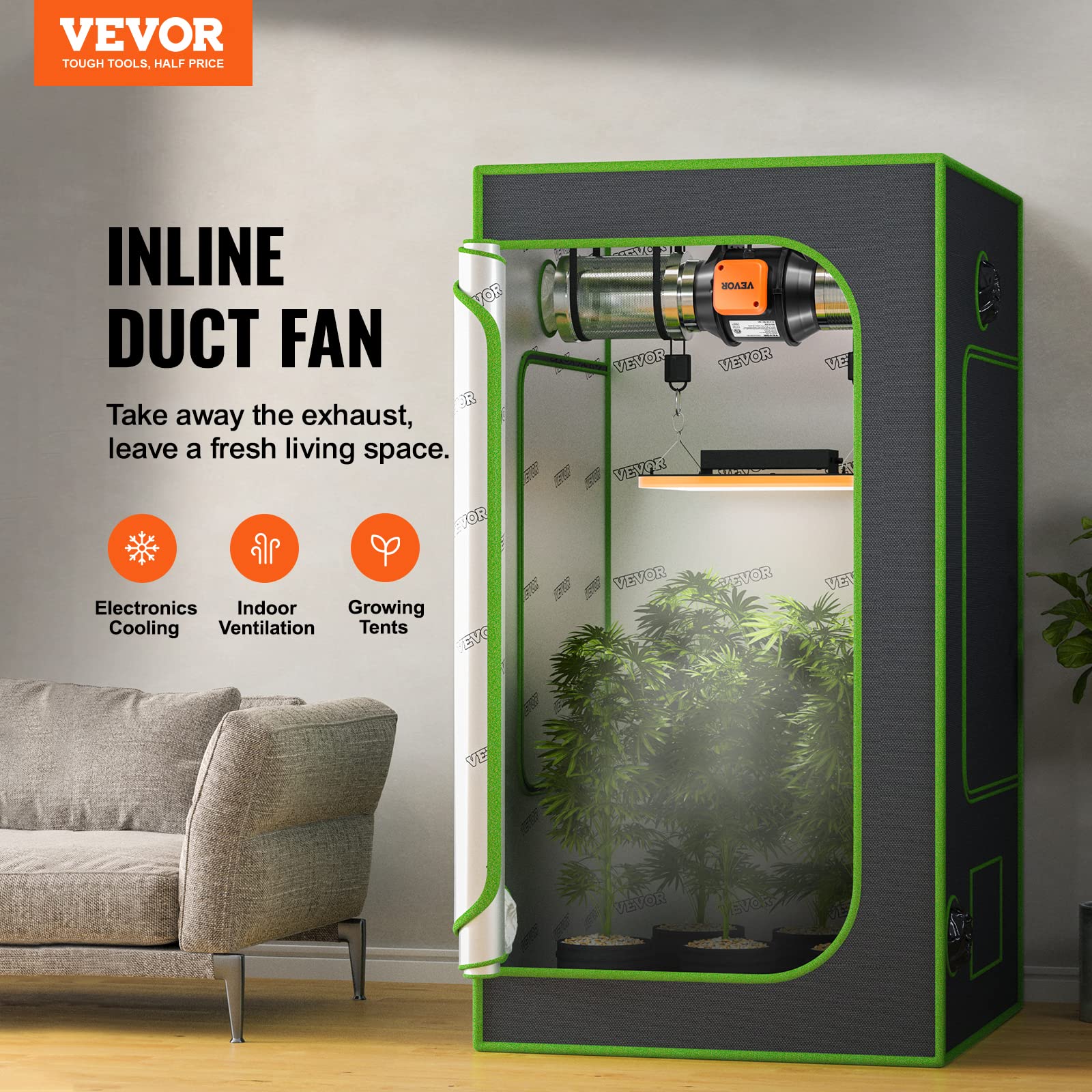 Foto 2 | Ventilador De Conducto En Línea Vevor De 4 Pulgadas Y 200 M³/h Con Controlador De Velocidad - Venta Internacional.