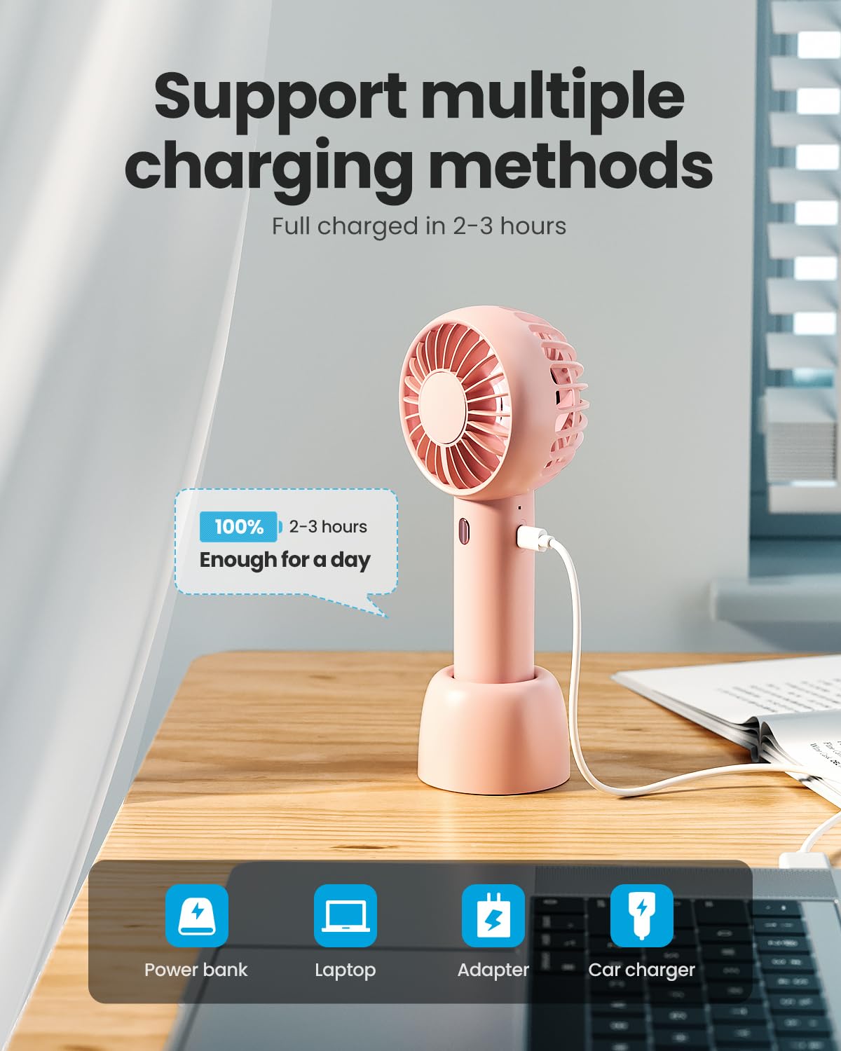 Foto 6 | Mini Ventilador Portátil Portátil Gaiatop De 3 Velocidades, Recargable Por Usb - Venta Internacional.