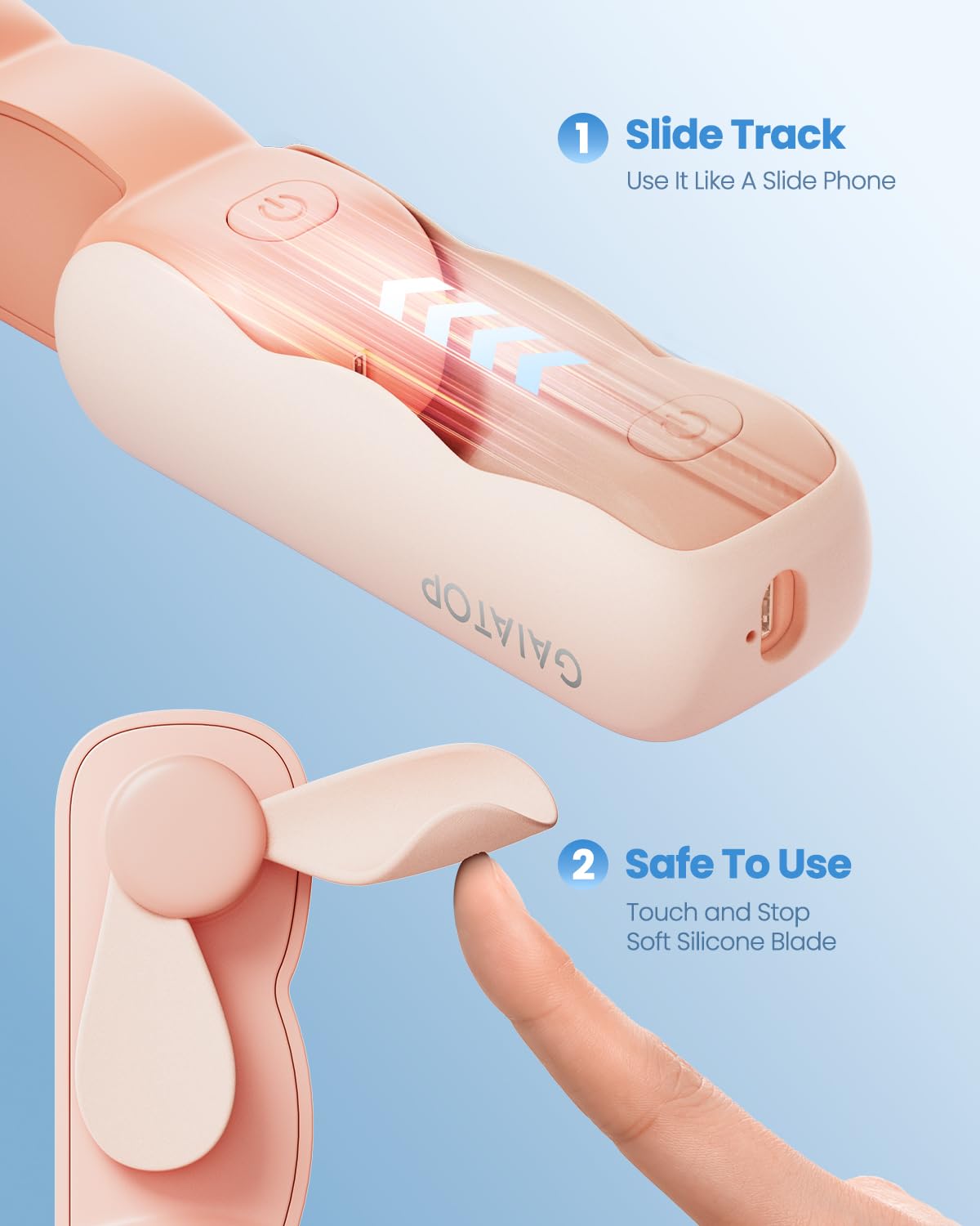 Foto 6 | Ventilador De Mano Gaiatop Cute Clouds Mini Slide Usb De 3 Velocidades, Color Rosa - Venta Internacional.