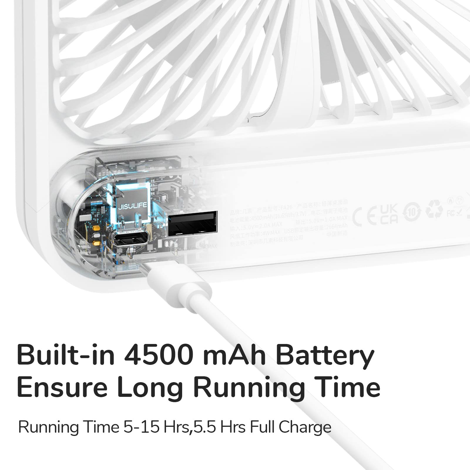 Foto 6 pulgar | Ventilador De Escritorio Jisulife Fa26 Recargable, 4500 Mah, 180°, Plegable, Blanco - Venta Internacional.