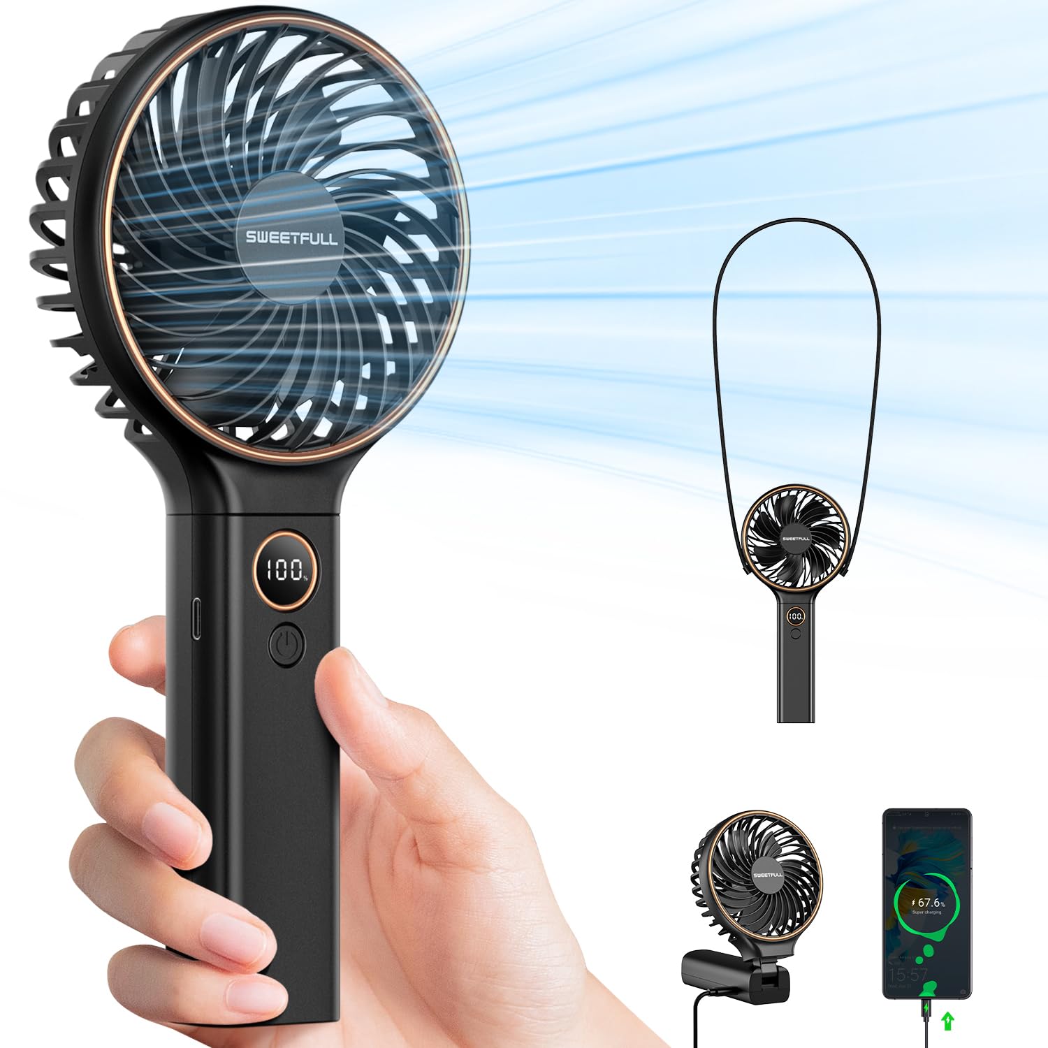 Foto 2 pulgar | Ventilador Portátil Sweetfull De 5000 Mah Recargable Con Viento De 6 Velocidades - Venta Internacional.