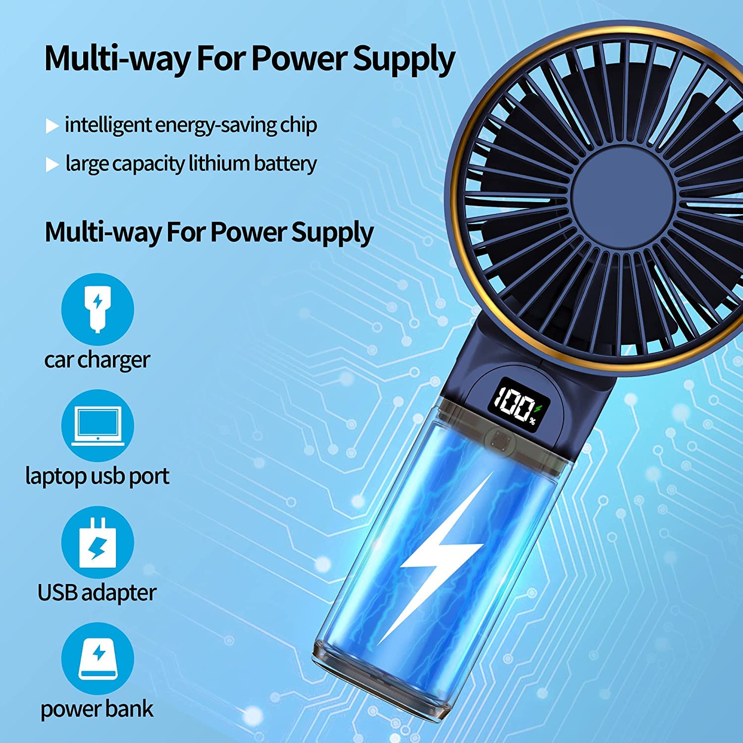 Foto 6 pulgar | Ventilador Portátil Peiyuu De 4000 Mah, Recargable, 6 Velocidades - Venta Internacional.