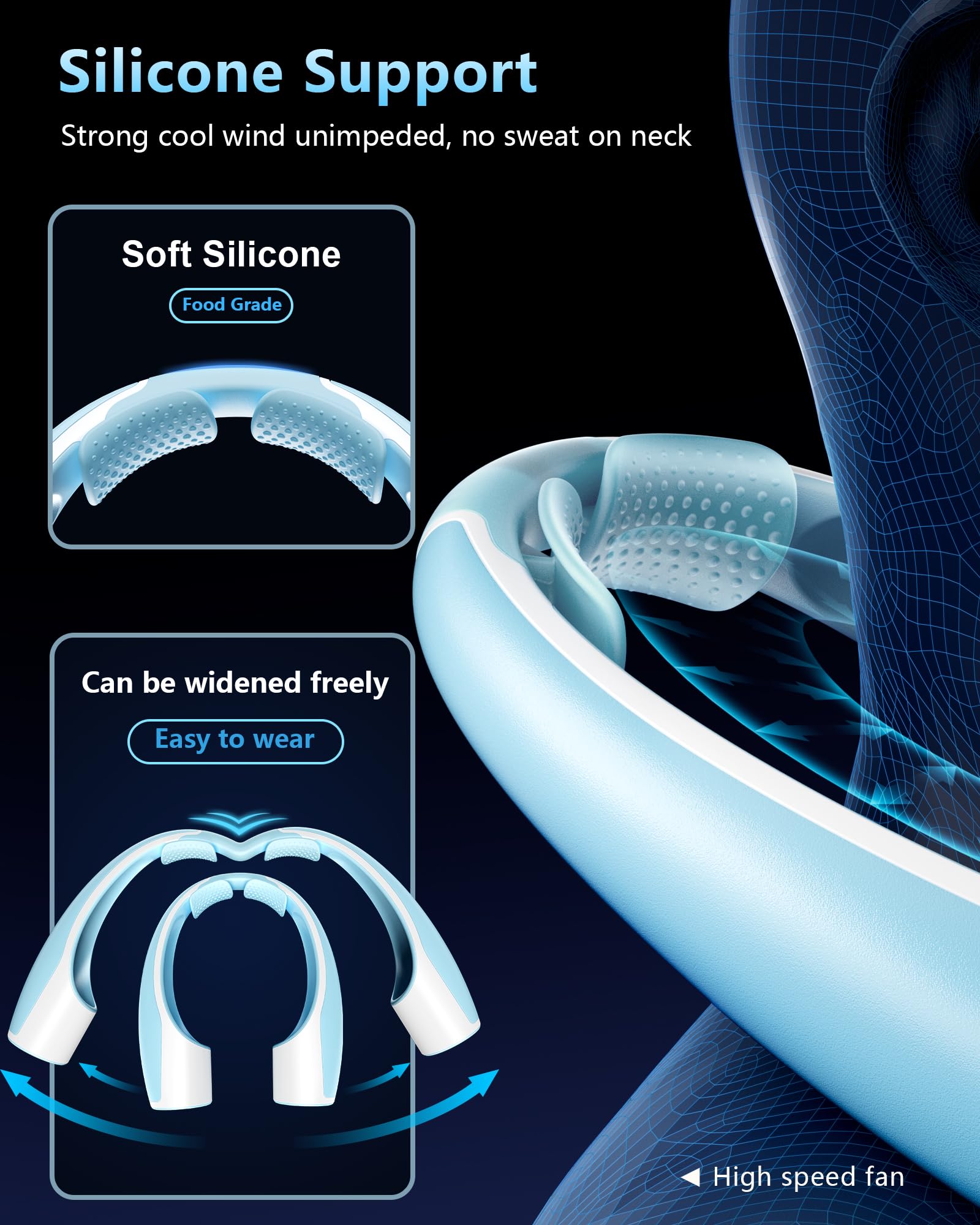 Foto 4 pulgar | Ventilador De Cuello Rohent, Portátil, Refrigeración De Alta Velocidad, Azul, 4000 Mah - Venta Internacional.