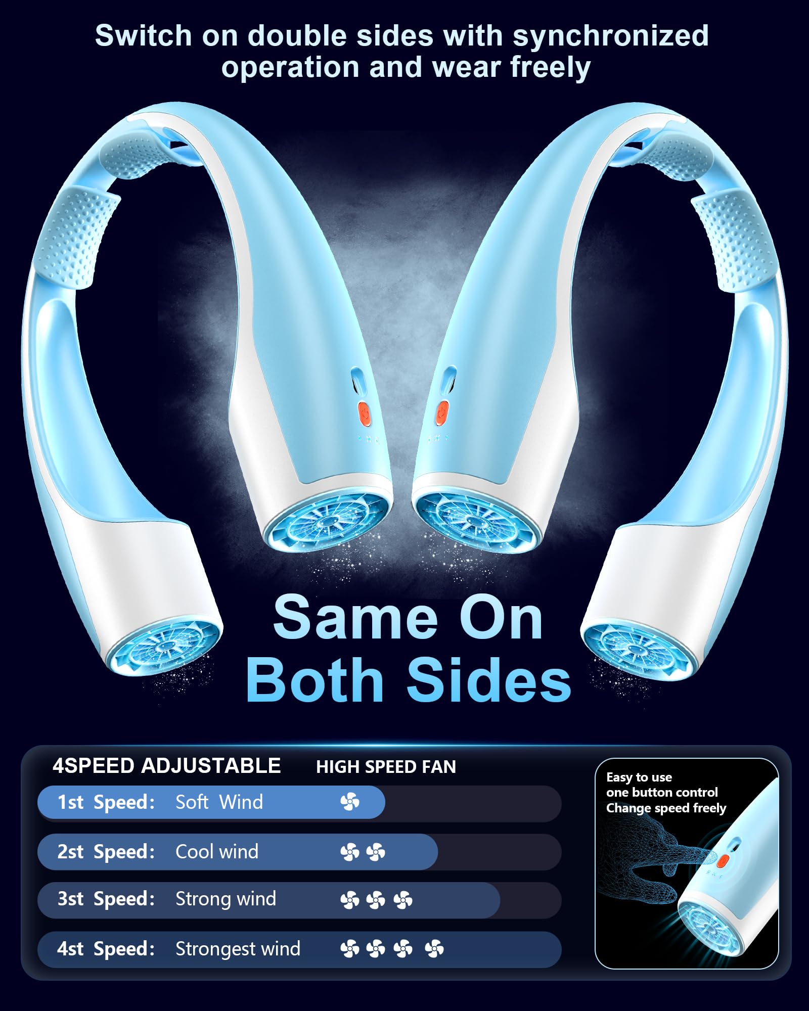Foto 6 pulgar | Ventilador De Cuello Rohent, Portátil, Refrigeración De Alta Velocidad, Azul, 4000 Mah - Venta Internacional.