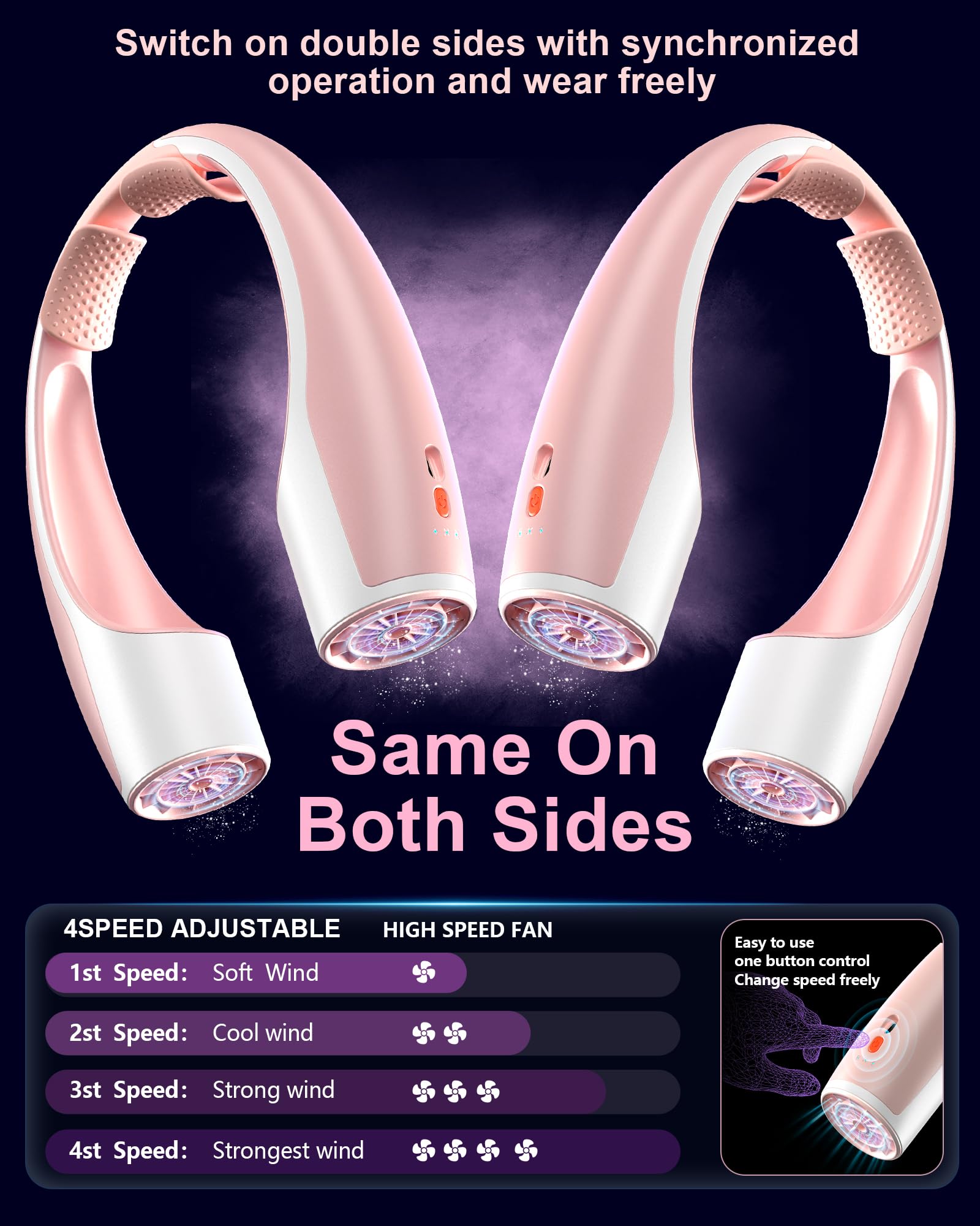 Foto 5 pulgar | Ventilador De Cuello Portátil Rohent De Alta Velocidad De 4 Velocidades, Color Rosa - Venta Internacional.