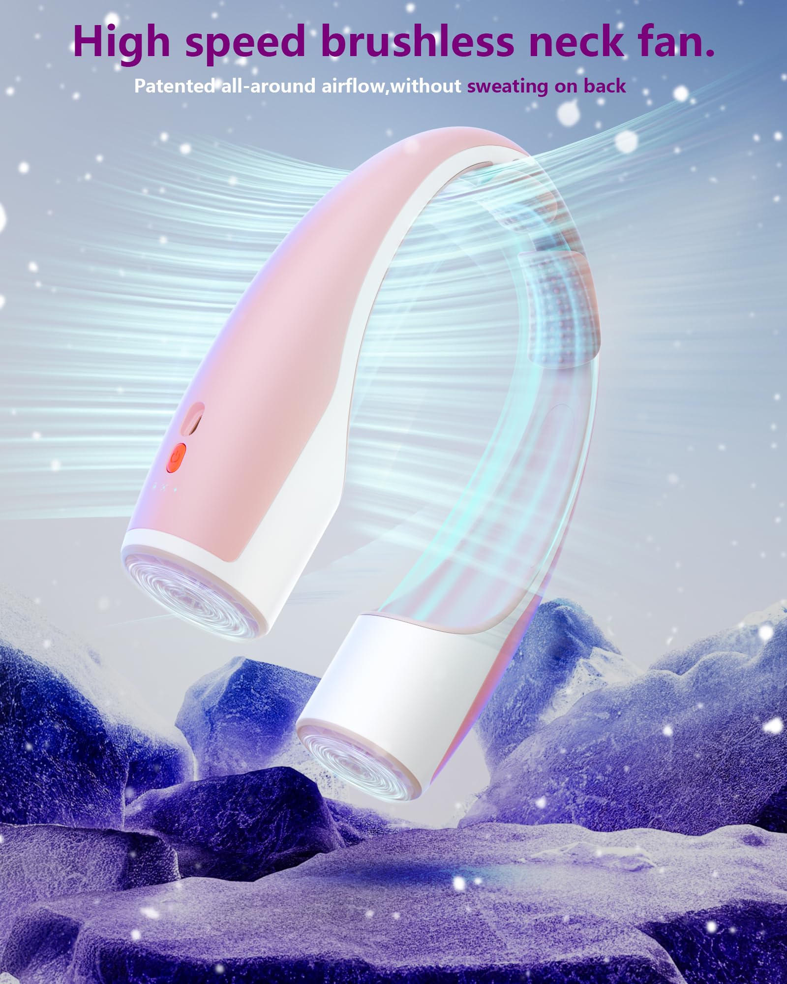 Foto 6 | Ventilador De Cuello Portátil Rohent De Alta Velocidad De 4 Velocidades, Color Rosa - Venta Internacional.