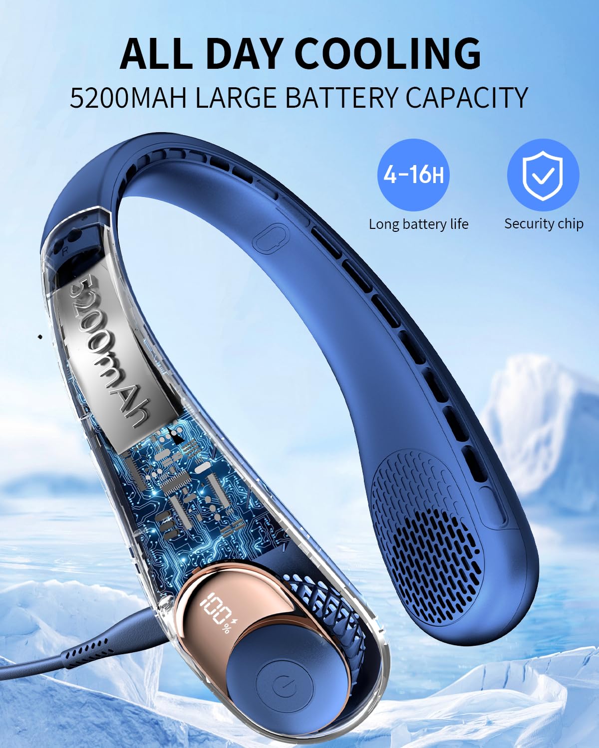 Foto 5 pulgar | Ventilador De Cuello Peiyuu Sin Aspas Con Indicador Led Usb-c De 5200 Mah - Venta Internacional.