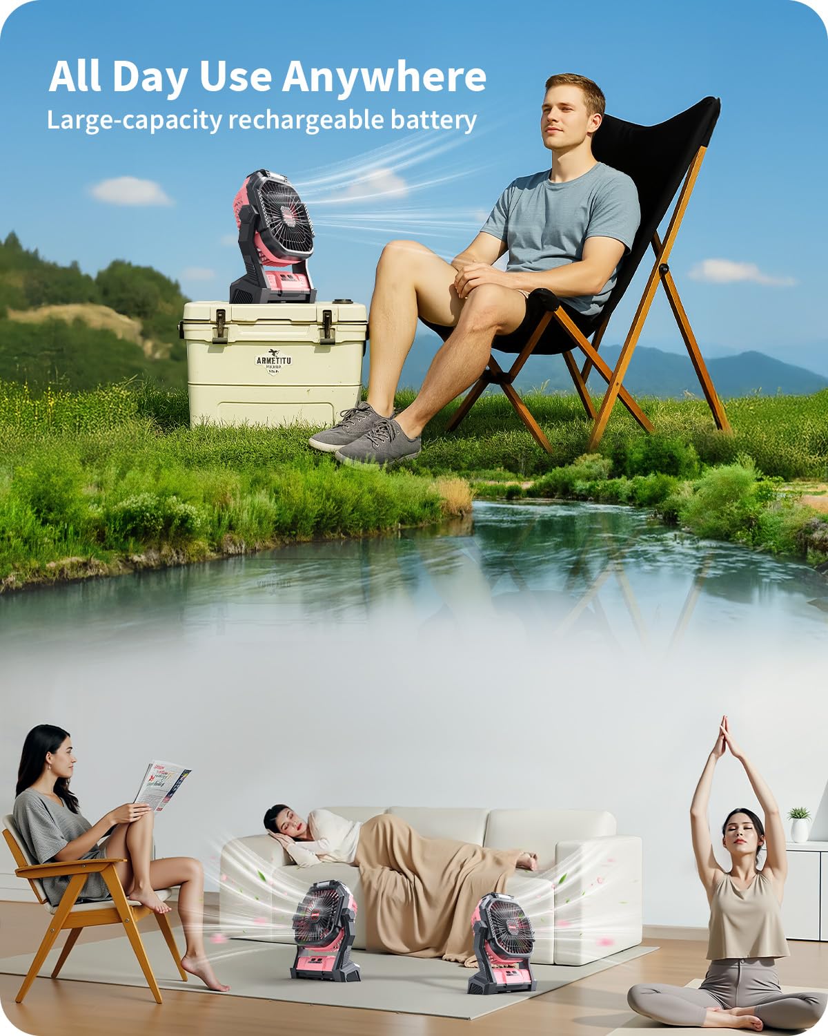 Foto 4 pulgar | Ventilador Portátil Para Acampar Gamfeiny  20000 Mah  Con Linterna Led  Color Rosa - Venta Internacional.