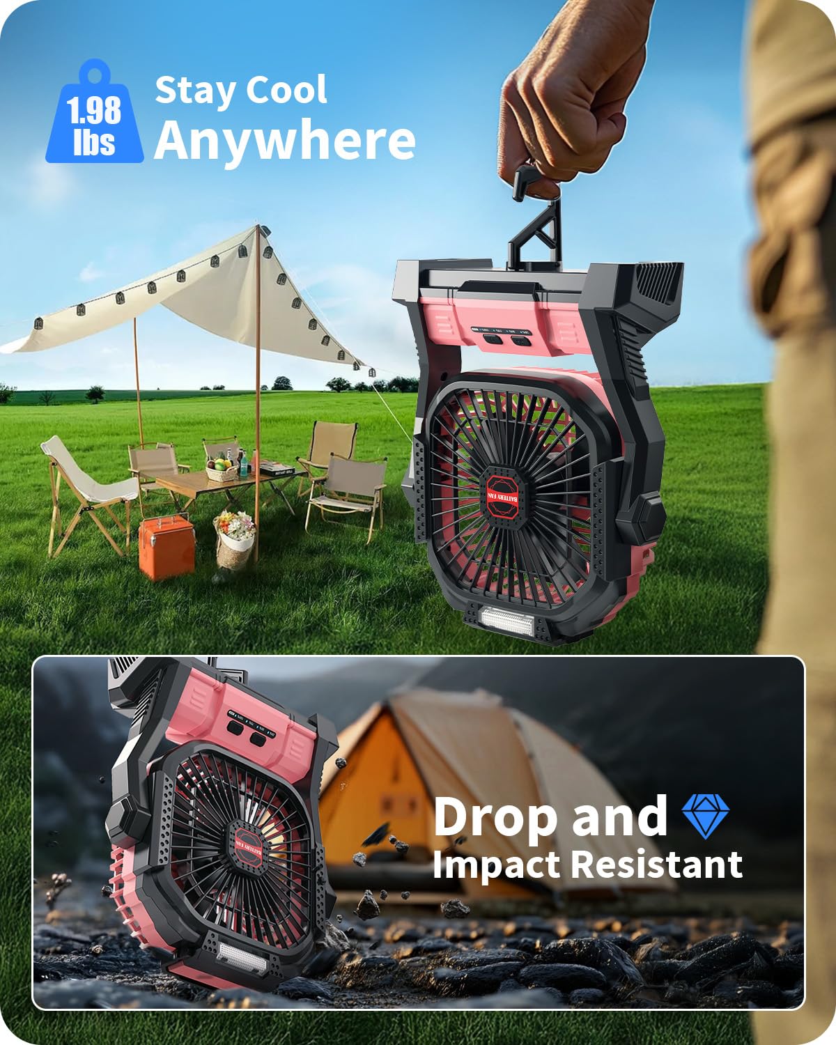 Foto 7 | Ventilador Portátil Para Acampar Gamfeiny  20000 Mah  Con Linterna Led  Color Rosa - Venta Internacional.
