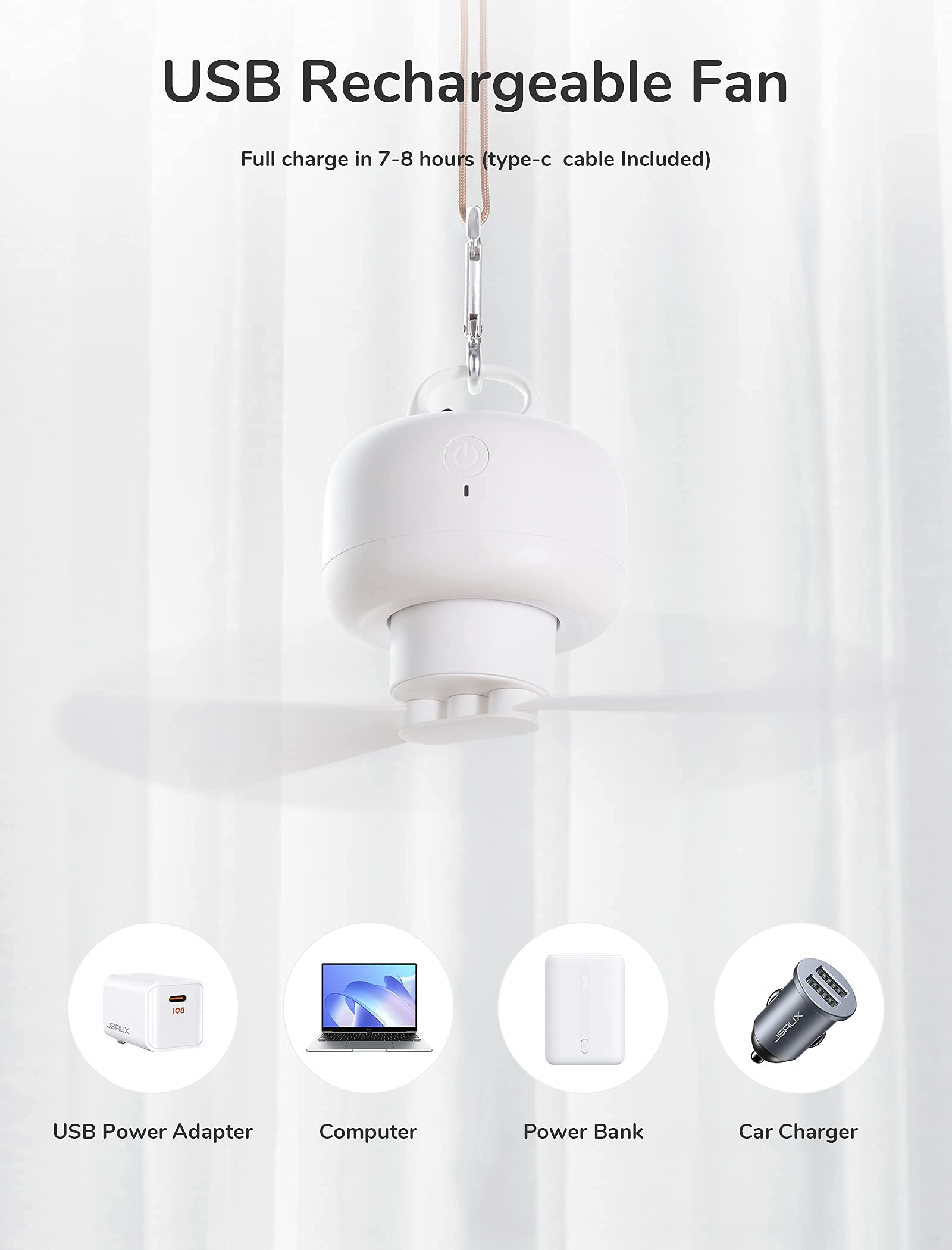 Foto 6 | Ventilador De Camping Jisulife De 8000 Mah  Funciona Con Pilas Y Mando A Distancia - Venta Internacional.