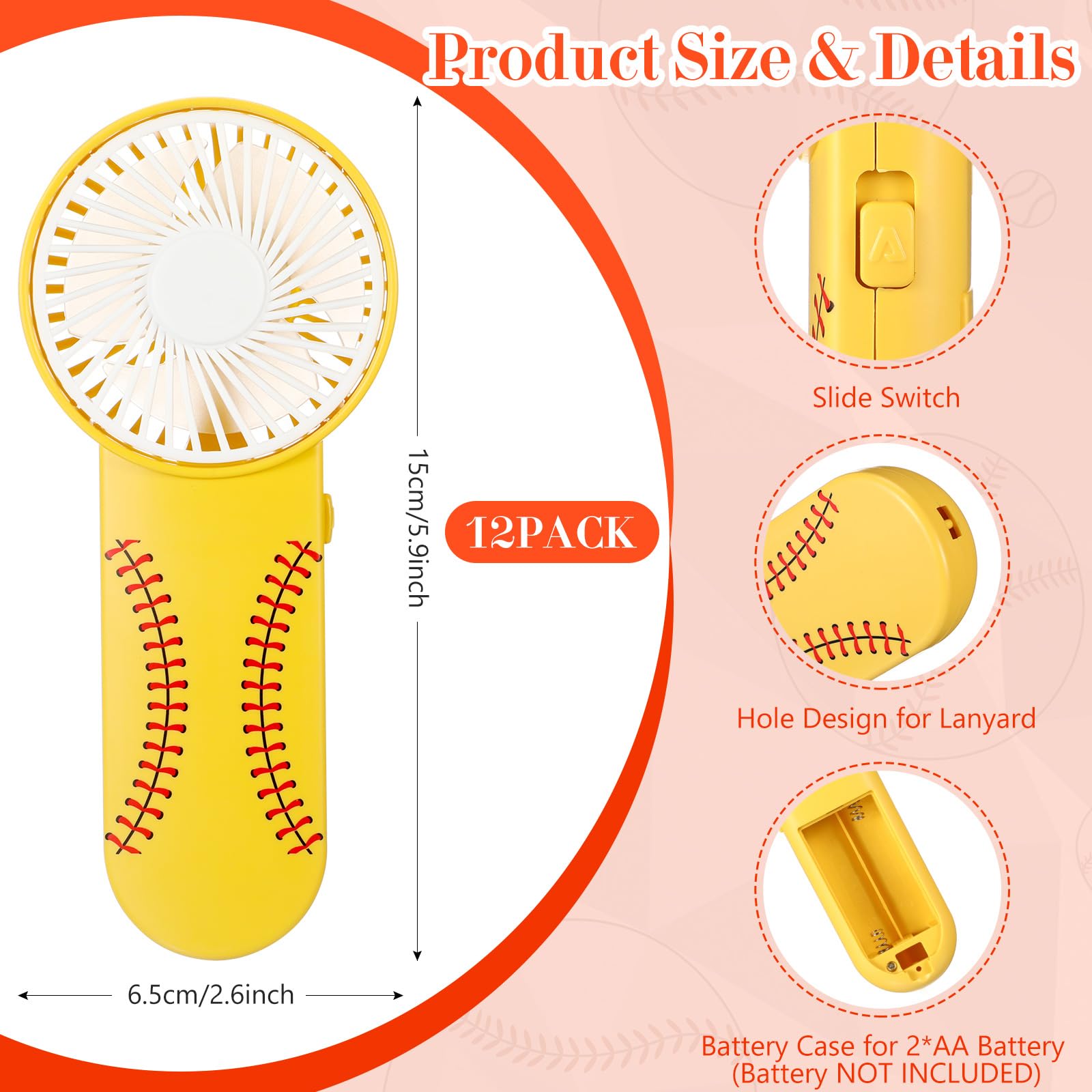 Foto 3 pulgar | Juego De 12 Piezas Con Tema De Softball Handheld Fan Honoson Con Cordón - Venta Internacional.