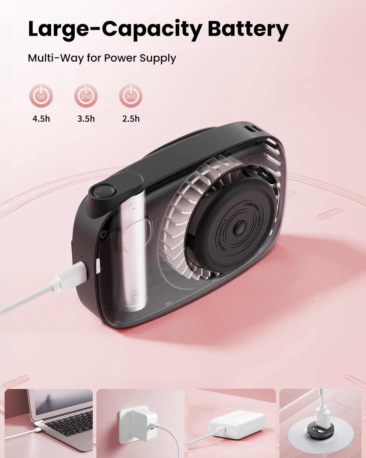 Foto 6 pulgar | Ventilador De Cuello Gaiatop Mini Led Recargable De 3 Velocidades Con Rotación De 360°  Negro - Venta Internacional.