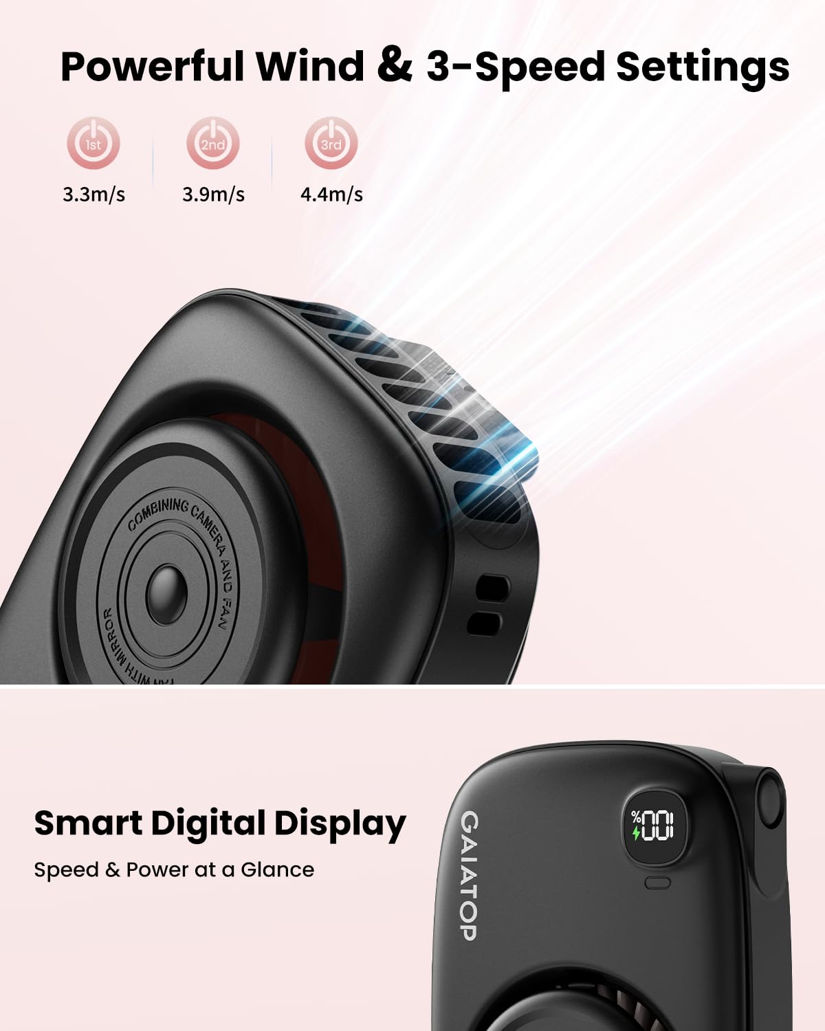 Foto 7 pulgar | Ventilador De Cuello Gaiatop Mini Led Recargable De 3 Velocidades Con Rotación De 360°  Negro - Venta Internacional.