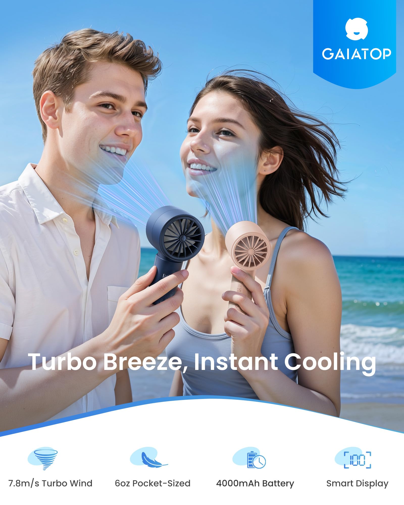 Foto 2 | Ventilador Personal Portátil Gaiatop  Pequeño  De Alta Velocidad  Rosa  4000 Mah - Venta Internacional.
