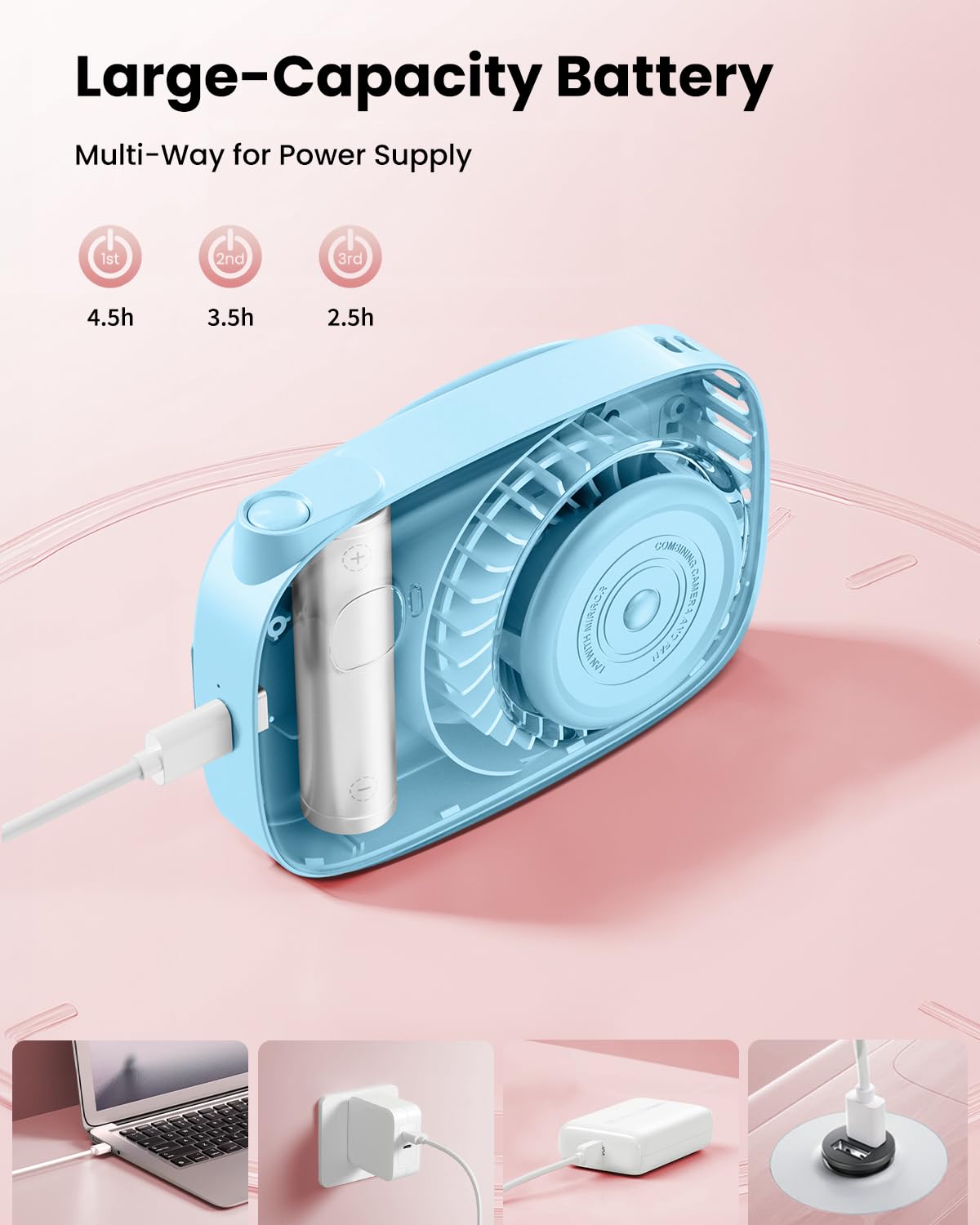 Foto 6 pulgar | Ventilador De Cuello Gaiatop Mini Led Recargable  3 Velocidades  Giro 360°  Azul - Venta Internacional.