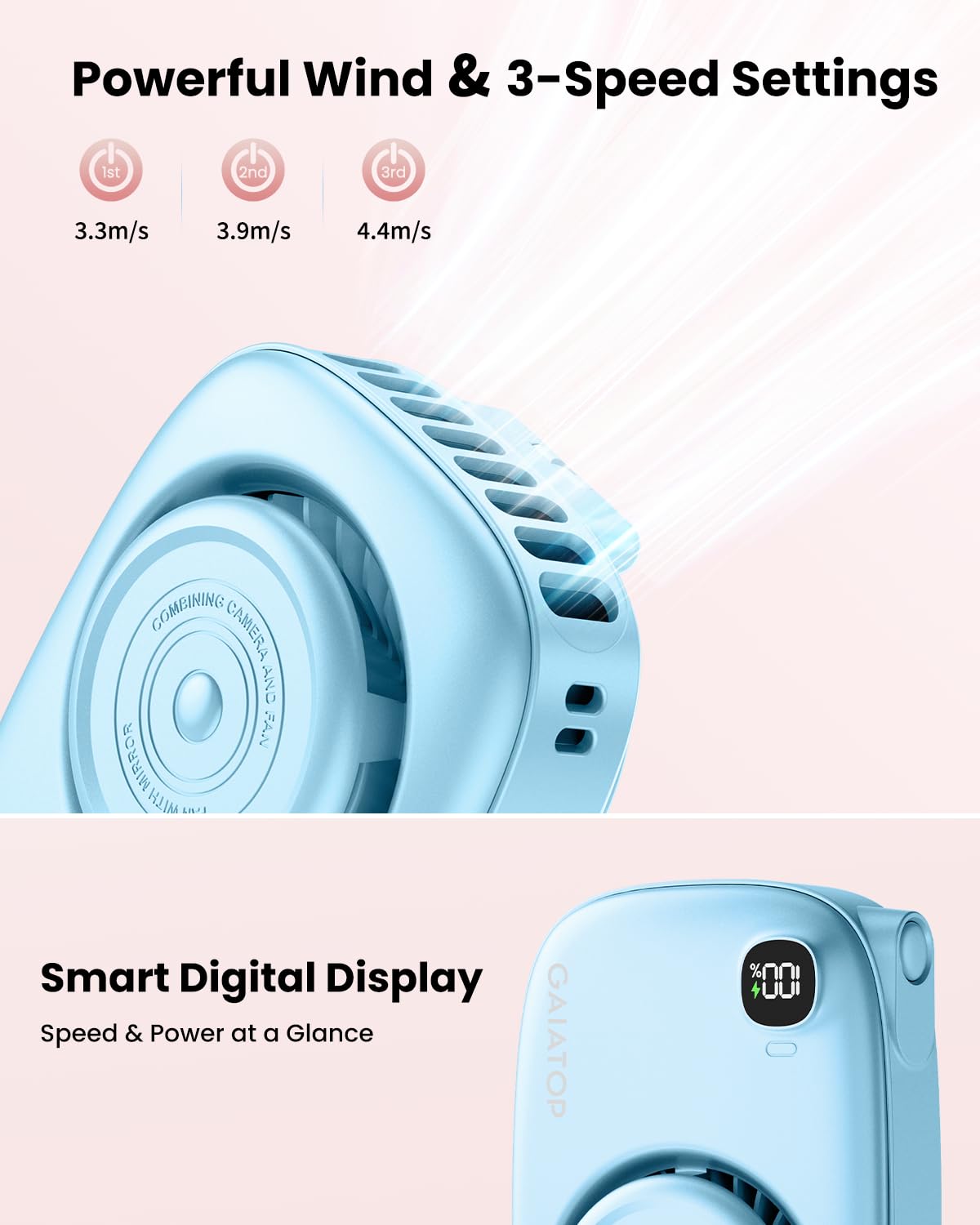Foto 7 pulgar | Ventilador De Cuello Gaiatop Mini Led Recargable  3 Velocidades  Giro 360°  Azul - Venta Internacional.