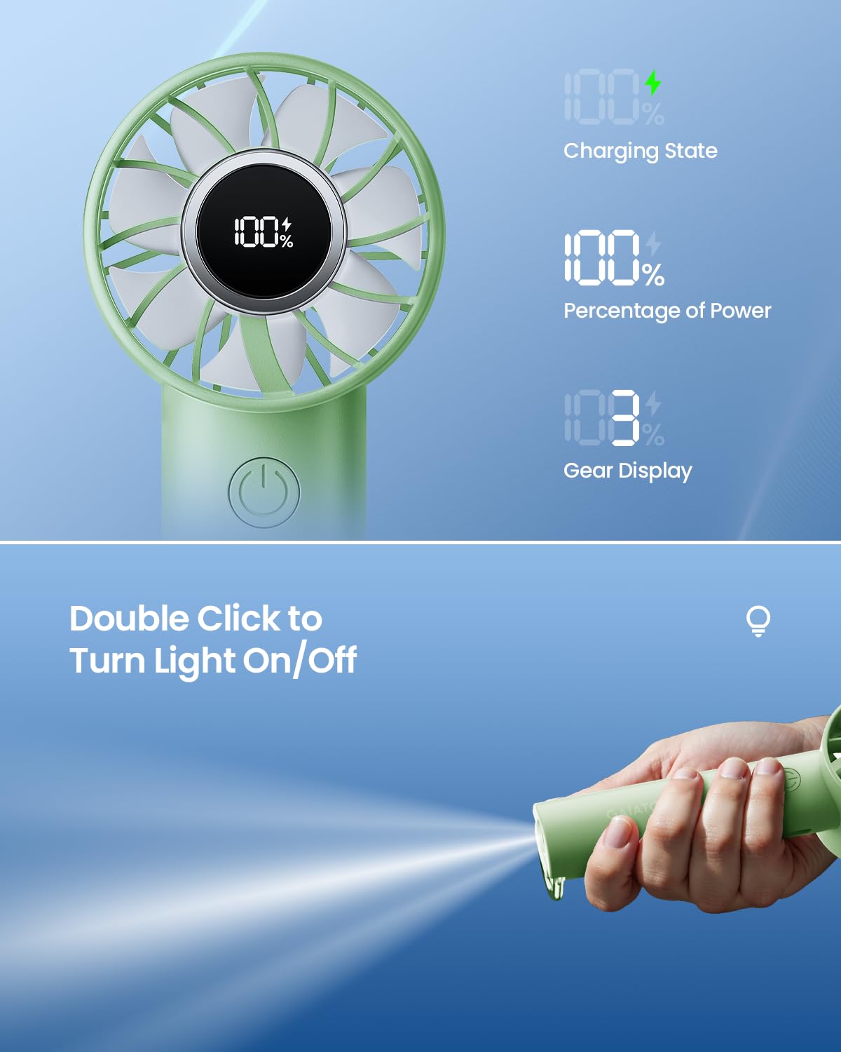 Foto 7 pulgar | Miniventilador Portátil Gaiatop De 3 Velocidades Con Pantalla De Alimentación Verde - Venta Internacional.