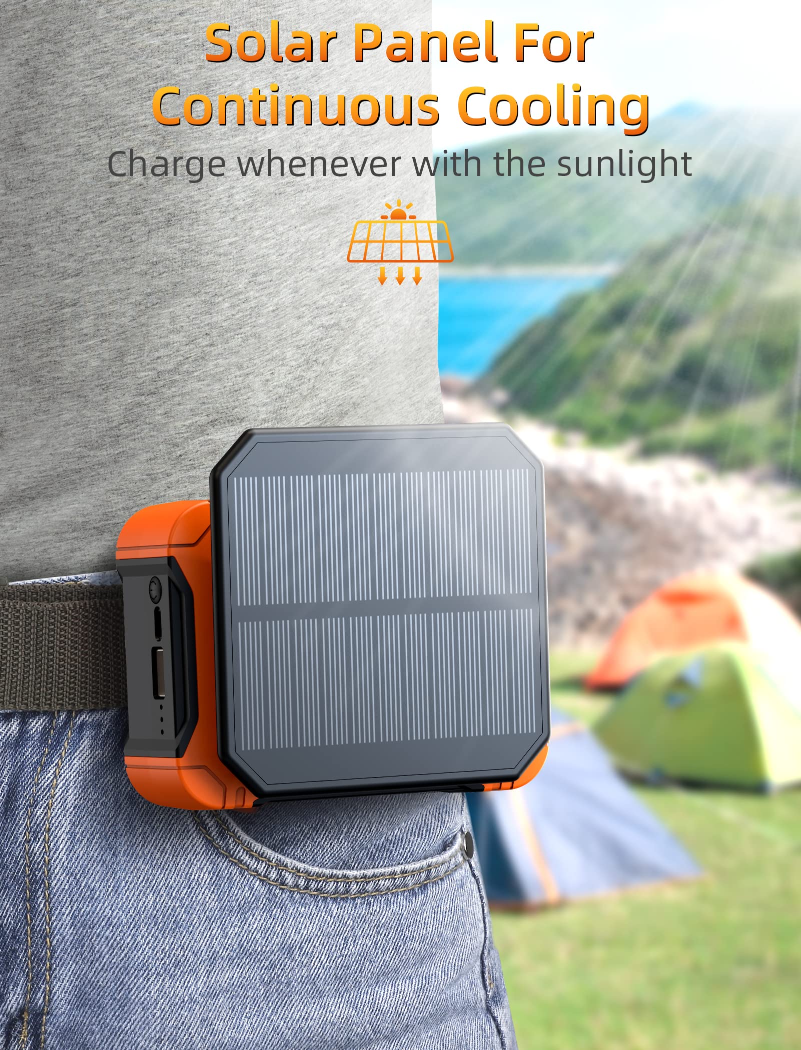 Foto 2 | Ventilador Con Clip De Cintura Koonie De 10000 Mah Con Panel Solar Que Funciona Durante 30 Horas - Venta Internacional.