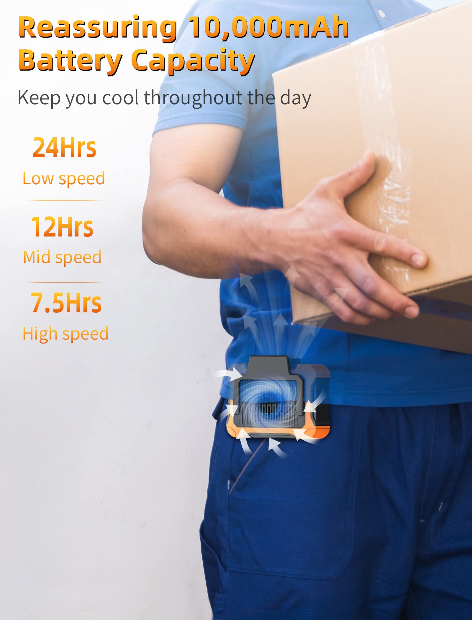 Foto 4 pulgar | Ventilador Con Clip De Cintura Koonie De 10000 Mah Con Panel Solar Que Funciona Durante 30 Horas - Venta Internacional.