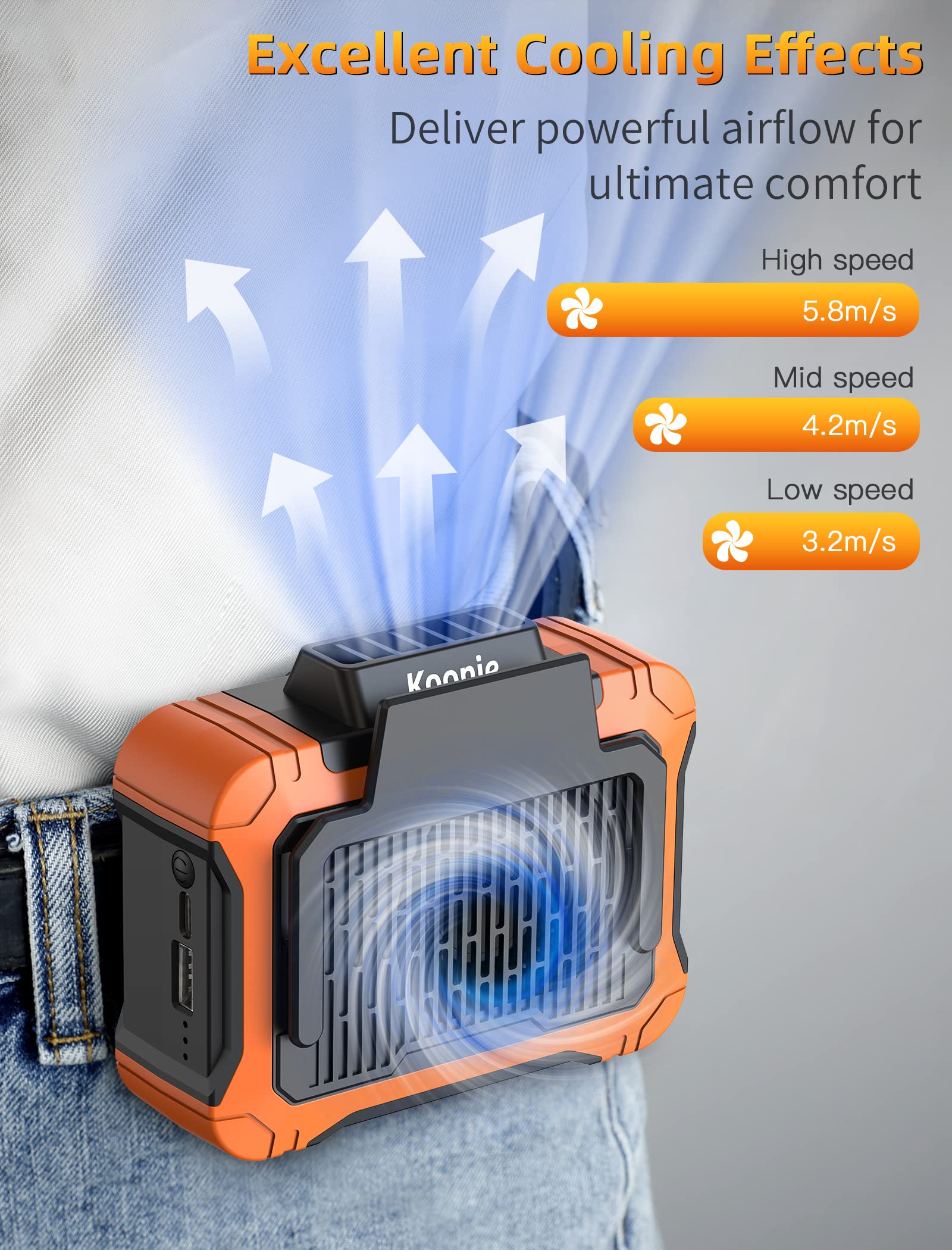 Foto 4 | Ventilador Con Clip De Cintura Koonie De 10000 Mah Con Panel Solar Que Funciona Durante 30 Horas - Venta Internacional.