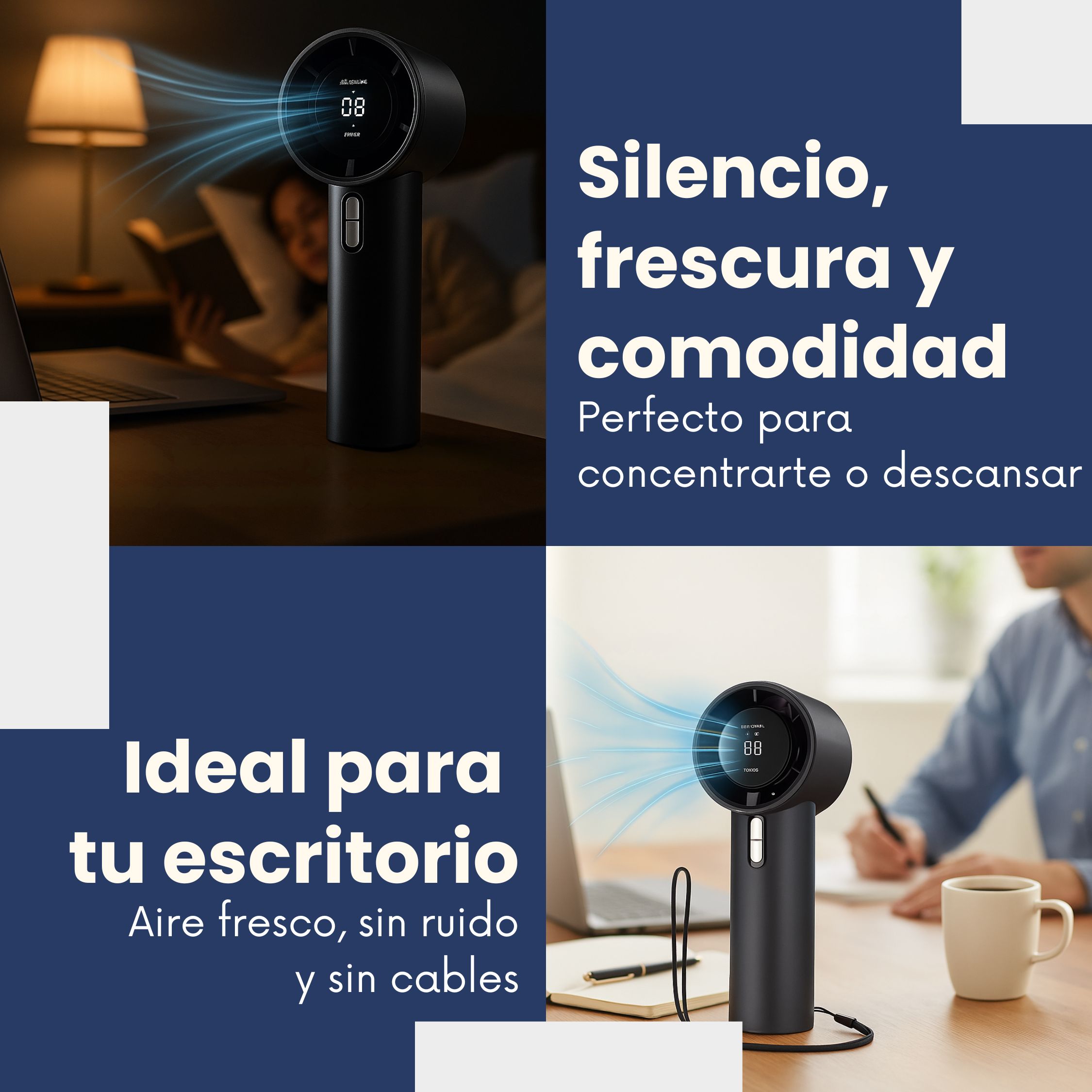 Foto 4 pulgar | Ventilador Portátil Silencioso 25dB 5 Velocidades Recargable USB-C 3000mAh