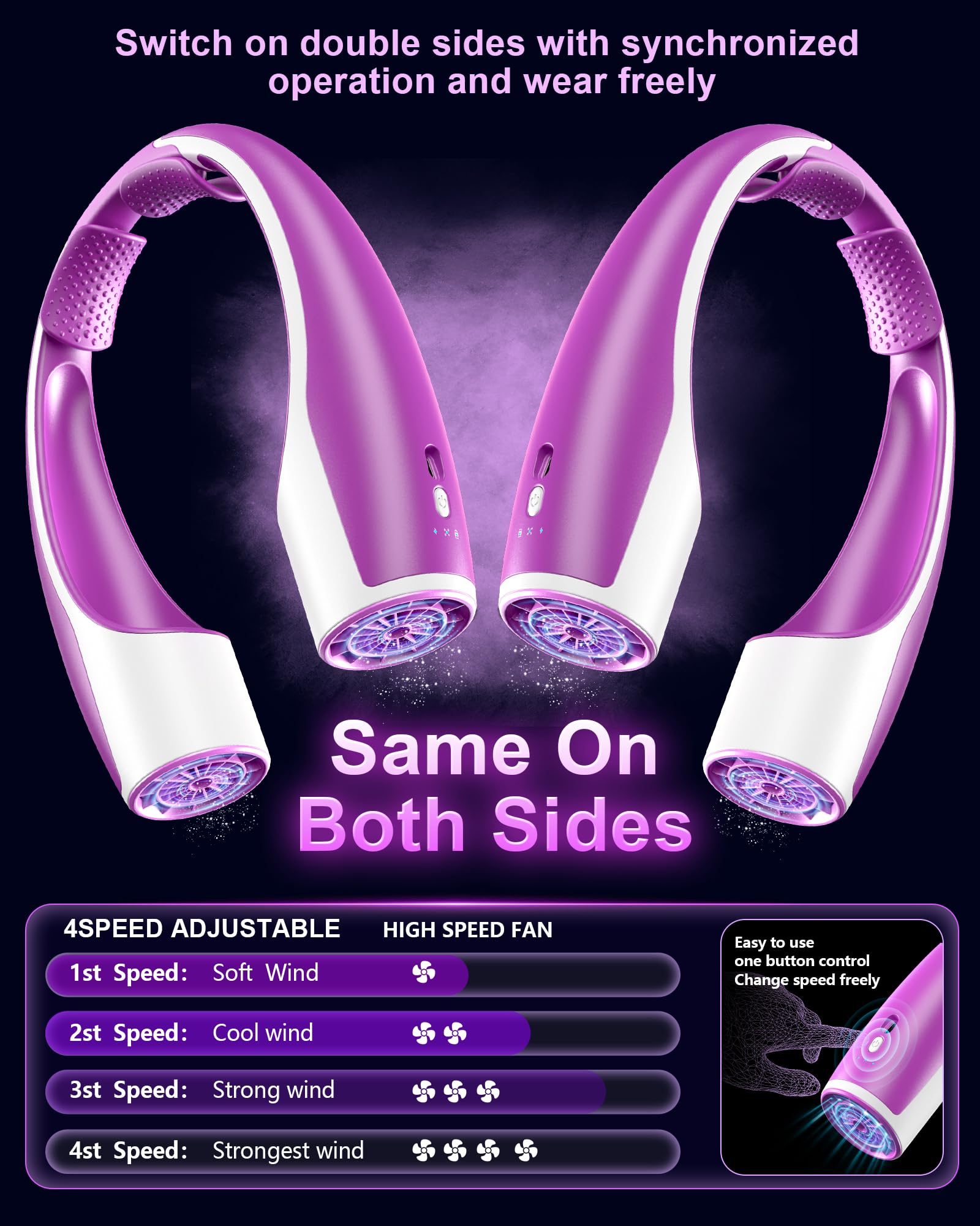 Foto 6 pulgar | Ventilador De Cuello Rohent Portátil Para Mujer De Alta Velocidad Morado - Venta Internacional.