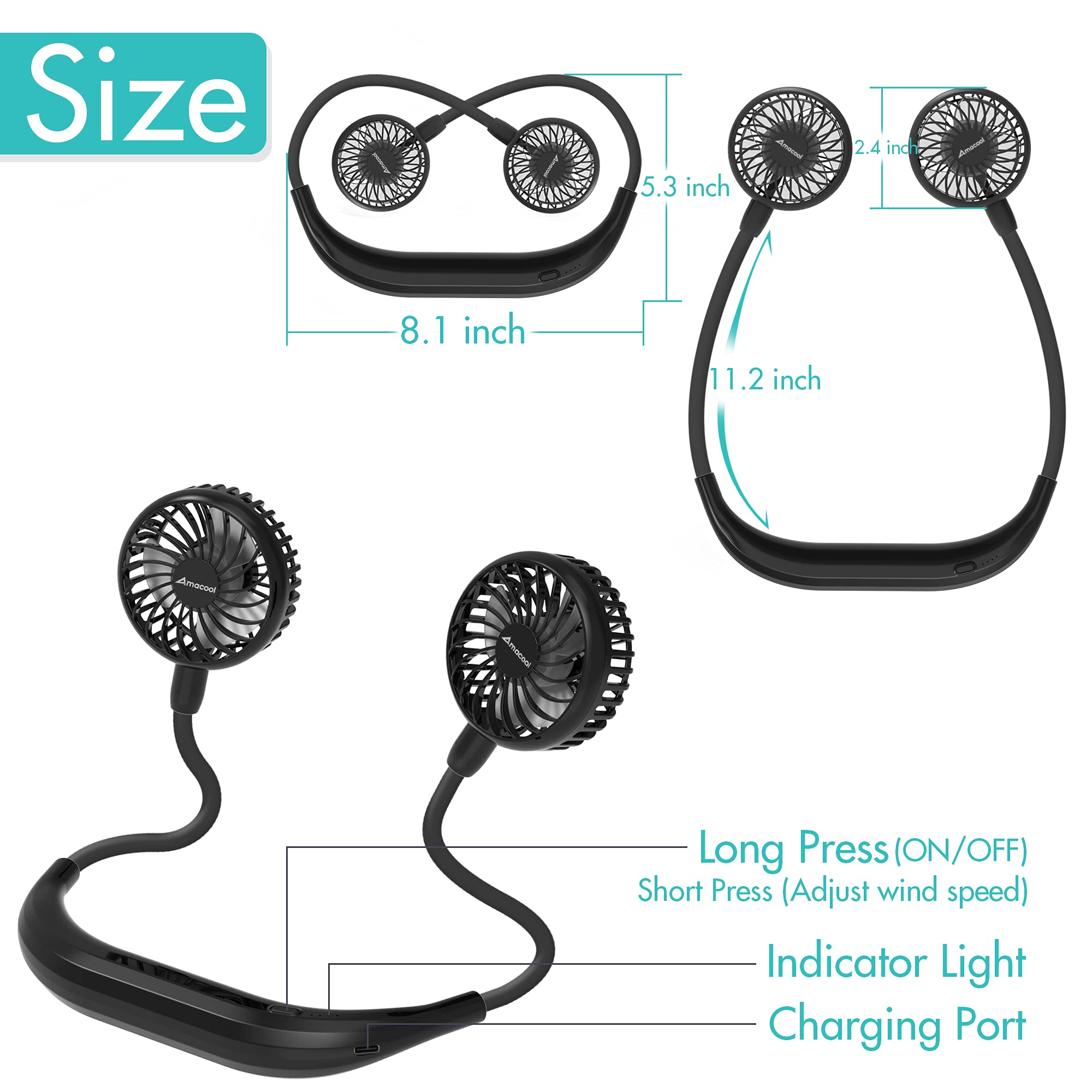 Foto 5 | Ventilador De Cuello Amacool  Banda Para El Cuello  Funciona Con Pilas Para Sofocos - Venta Internacional.