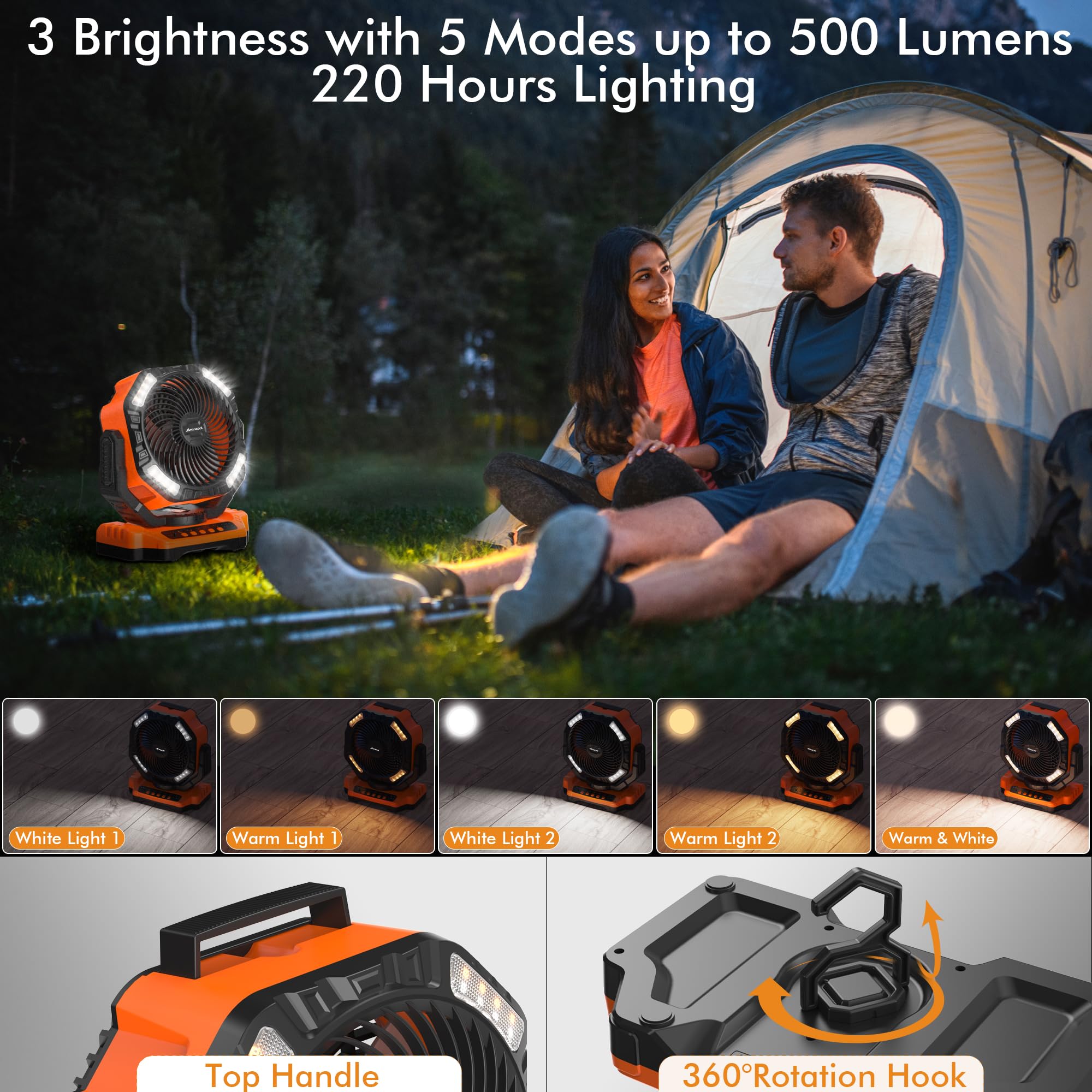 Foto 6 pulgar | Ventilador De Camping Amacool De 4000 Mah Recargable Con Luz Y Control Remoto - Venta Internacional.