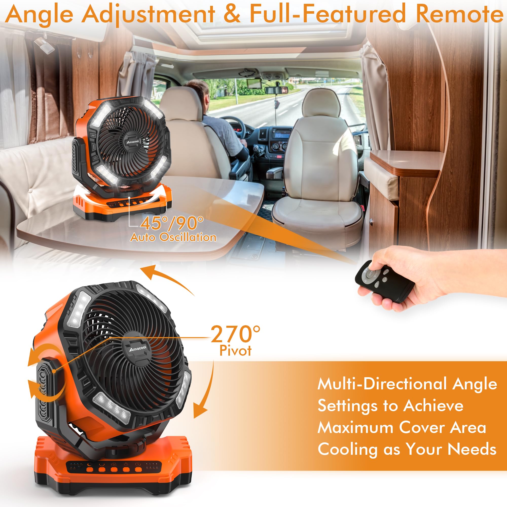 Foto 7 pulgar | Ventilador De Camping Amacool De 4000 Mah Recargable Con Luz Y Control Remoto - Venta Internacional.
