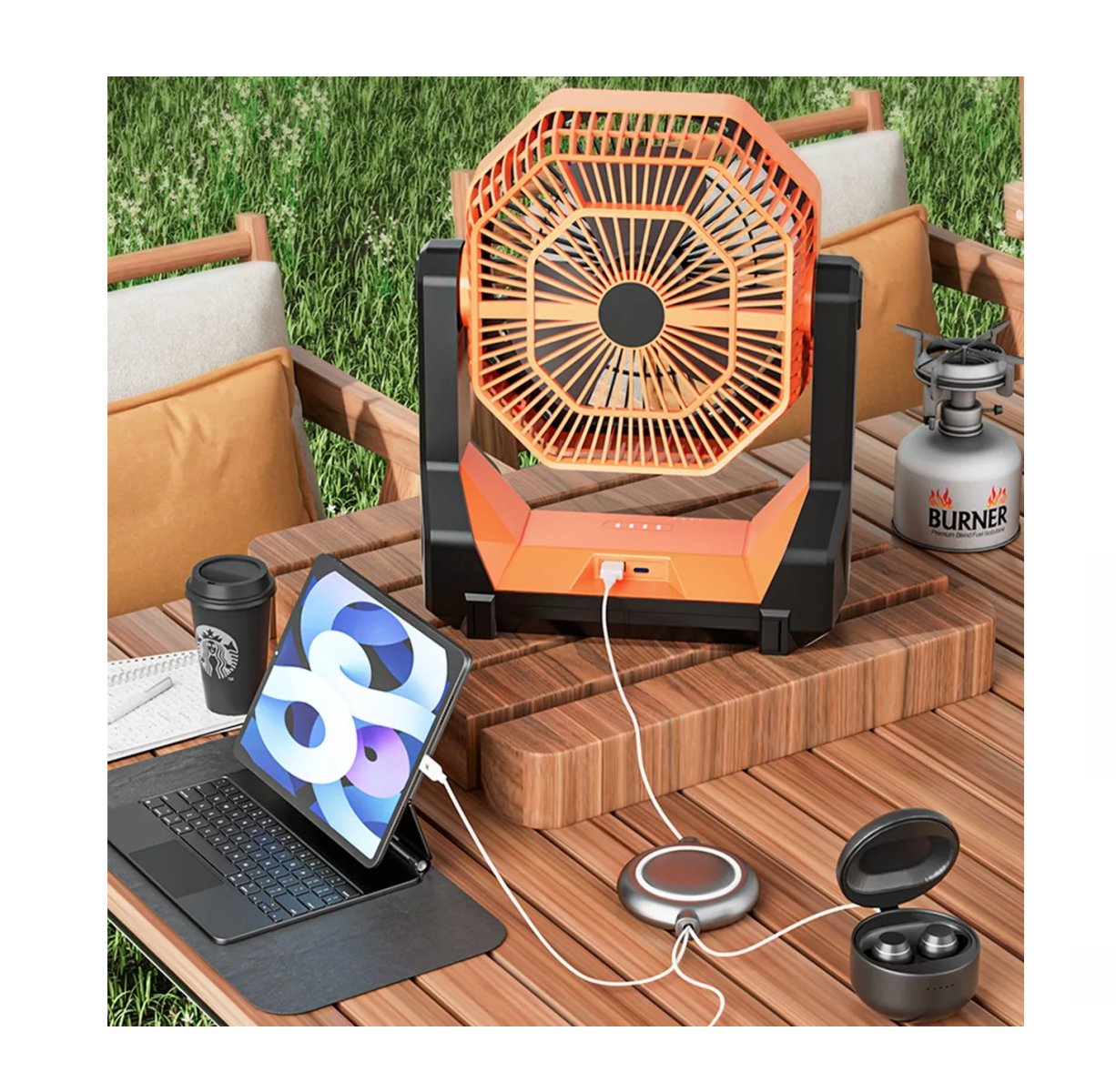 Foto 3 | Ventilador de Camping Belug Naranja Portátil y Recargable con Luz Led