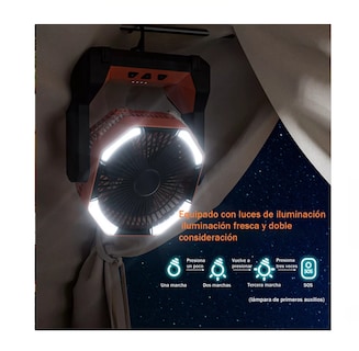 Foto 4 | Ventilador de Camping Belug Naranja Portátil y Recargable con Luz Led