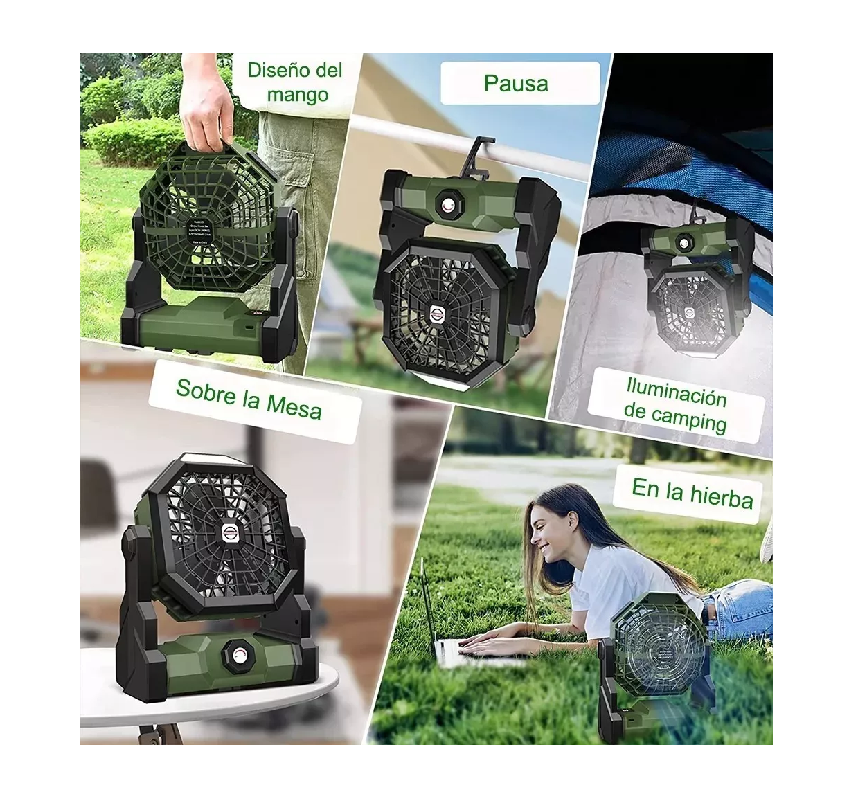 Foto 5 | Ventilador Portátil de Camping Belug Recargable Verde con Luz Led 7800 mAh