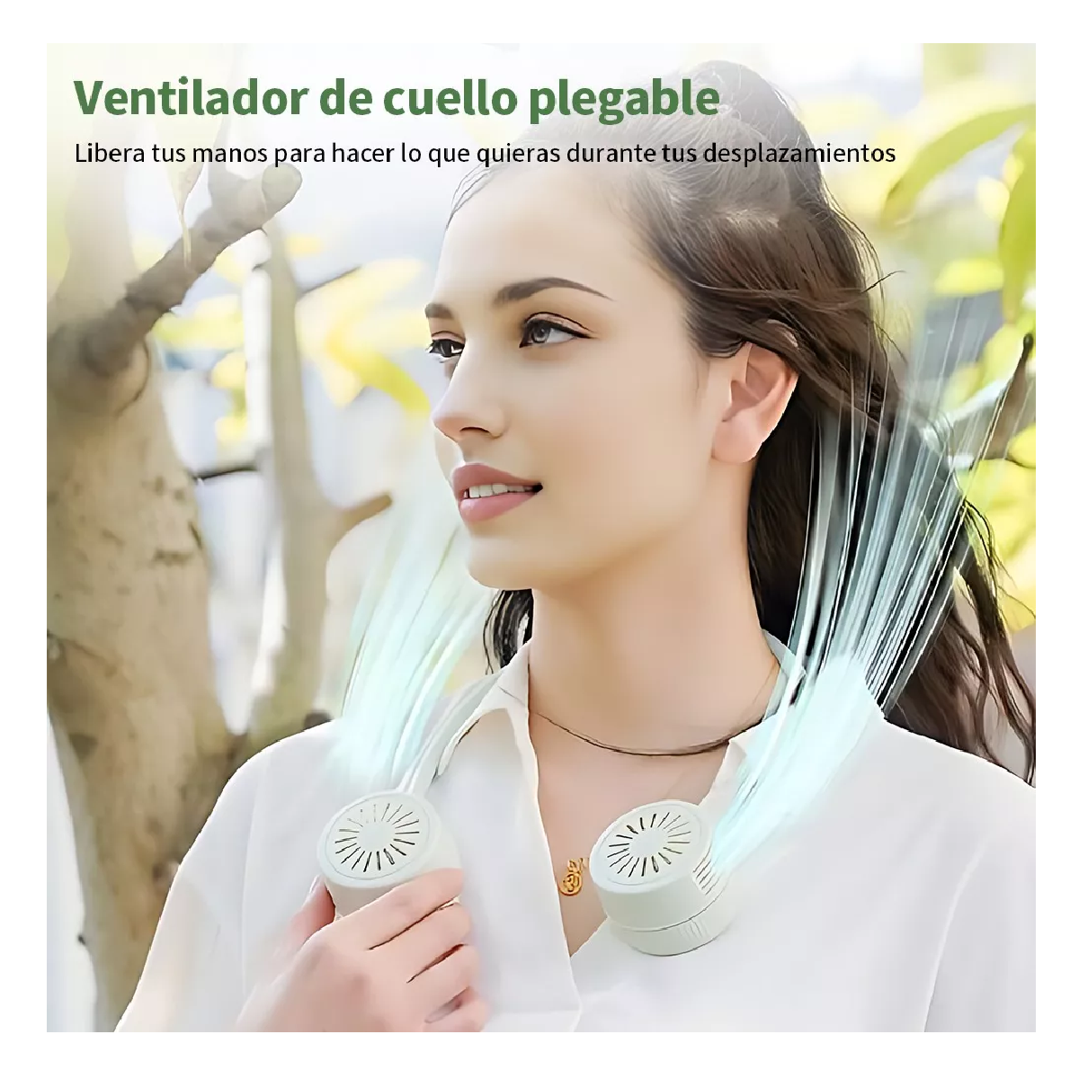 Foto 3 pulgar | Ventilador Portátil para Cuello Ajustable 360° Verde