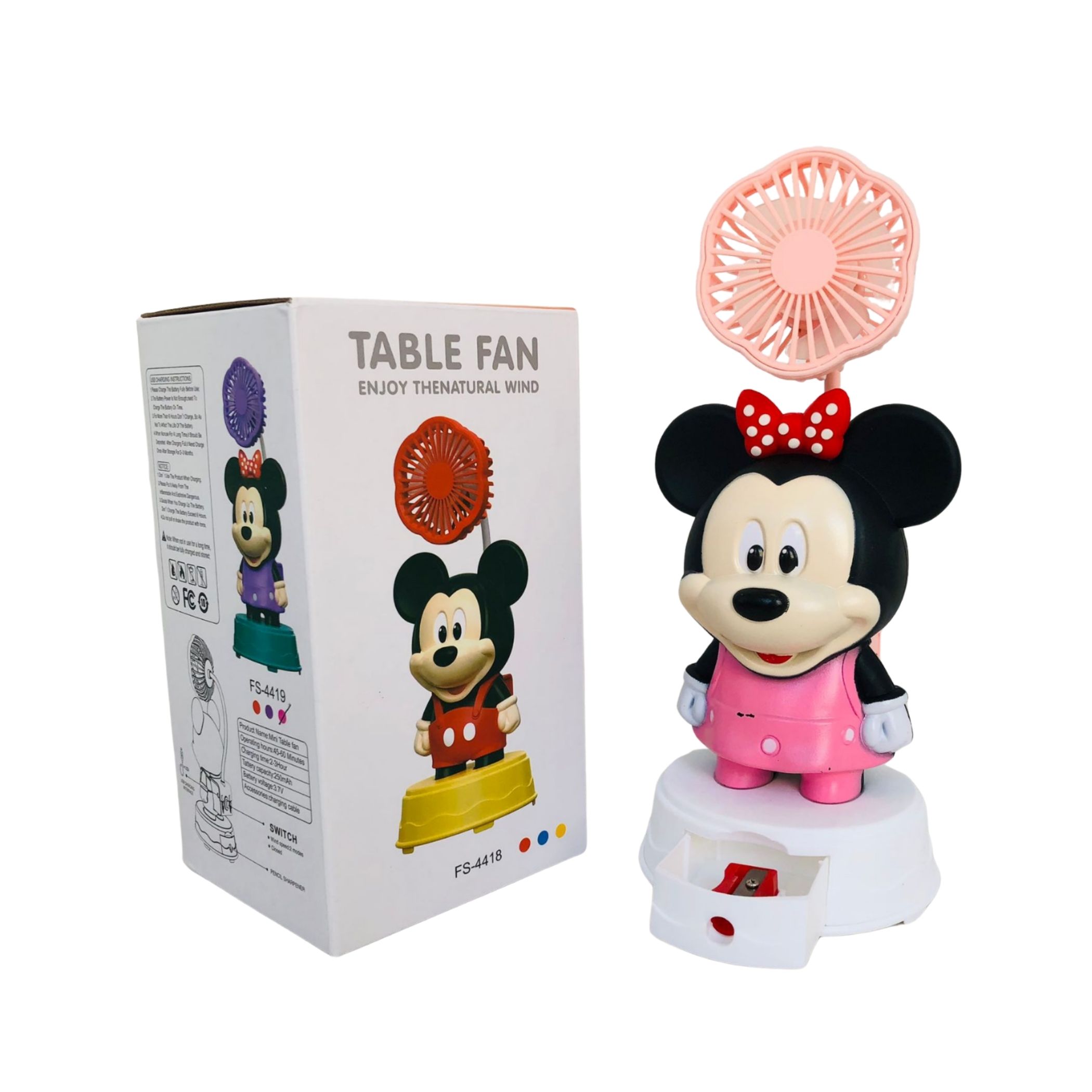 Foto 3 | Kit de 2 Ventilador Recargable con Sacapuntas Diseño Animado de Minie