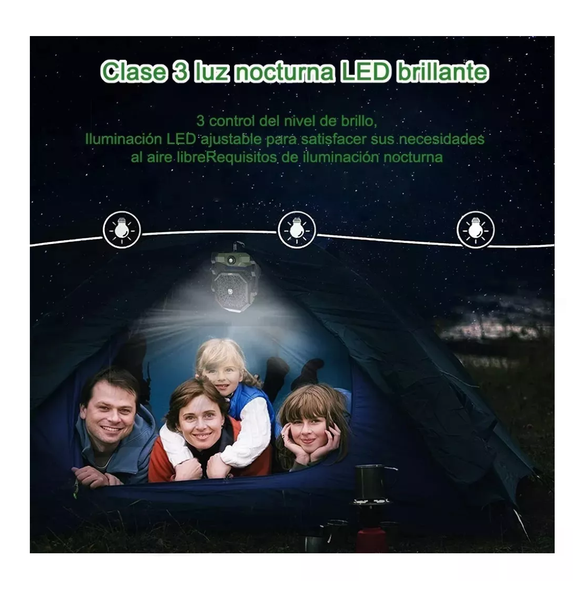 Foto 4 pulgar | Ventilador Portátil De Camping Recargable Con Luz Led 7800mah Verde