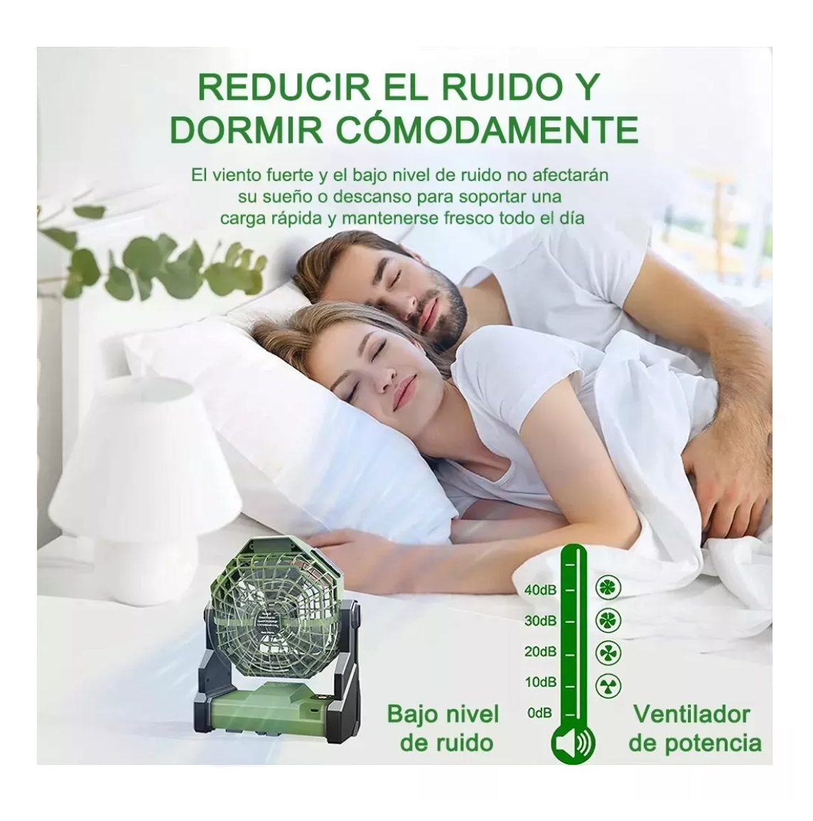Foto 5 pulgar | Ventilador Portátil De Camping Recargable Con Luz Led 7800mah Verde