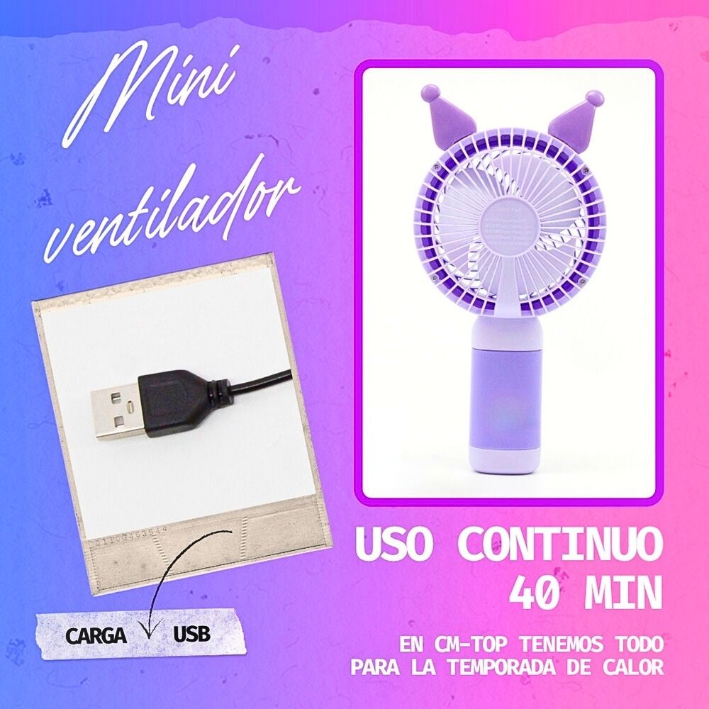 Foto 4 pulgar | 2 Ventiladores Portátiles Pequeños De Diseños Animados Con Soporte Para Teléfono Morado Negro