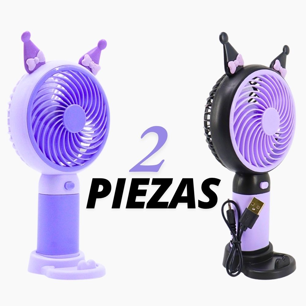Foto 6 pulgar | 2 Ventiladores Portátiles Pequeños De Diseños Animados Con Soporte Para Teléfono Morado Negro