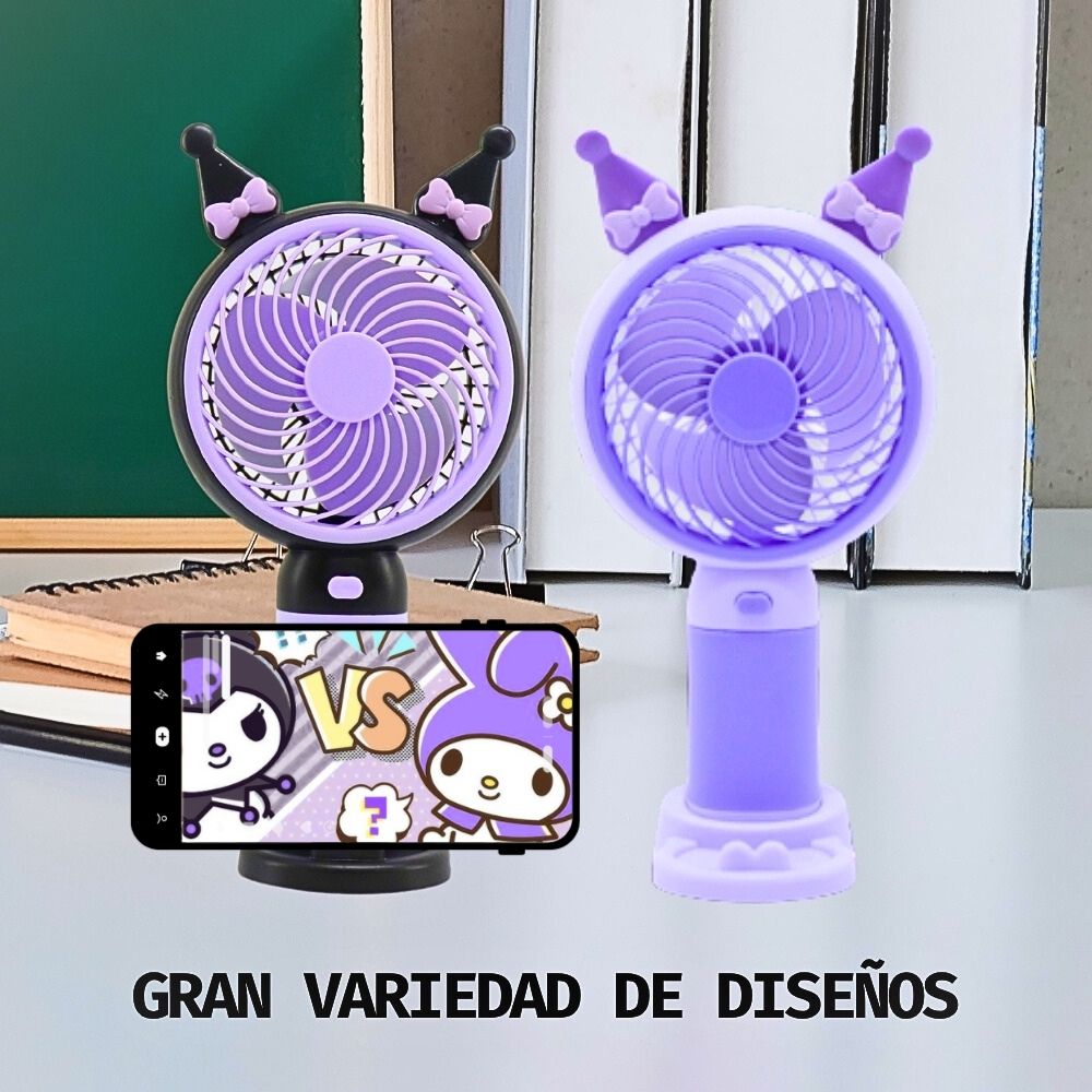 Foto 7 pulgar | 2 Ventiladores Portátiles Pequeños De Diseños Animados Con Soporte Para Teléfono Morado Negro