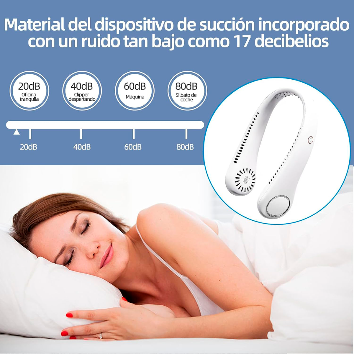 Foto 4 pulgar | Ventilador Portátil Para Cuello Modo Silencioso Y Recargable Color Negro